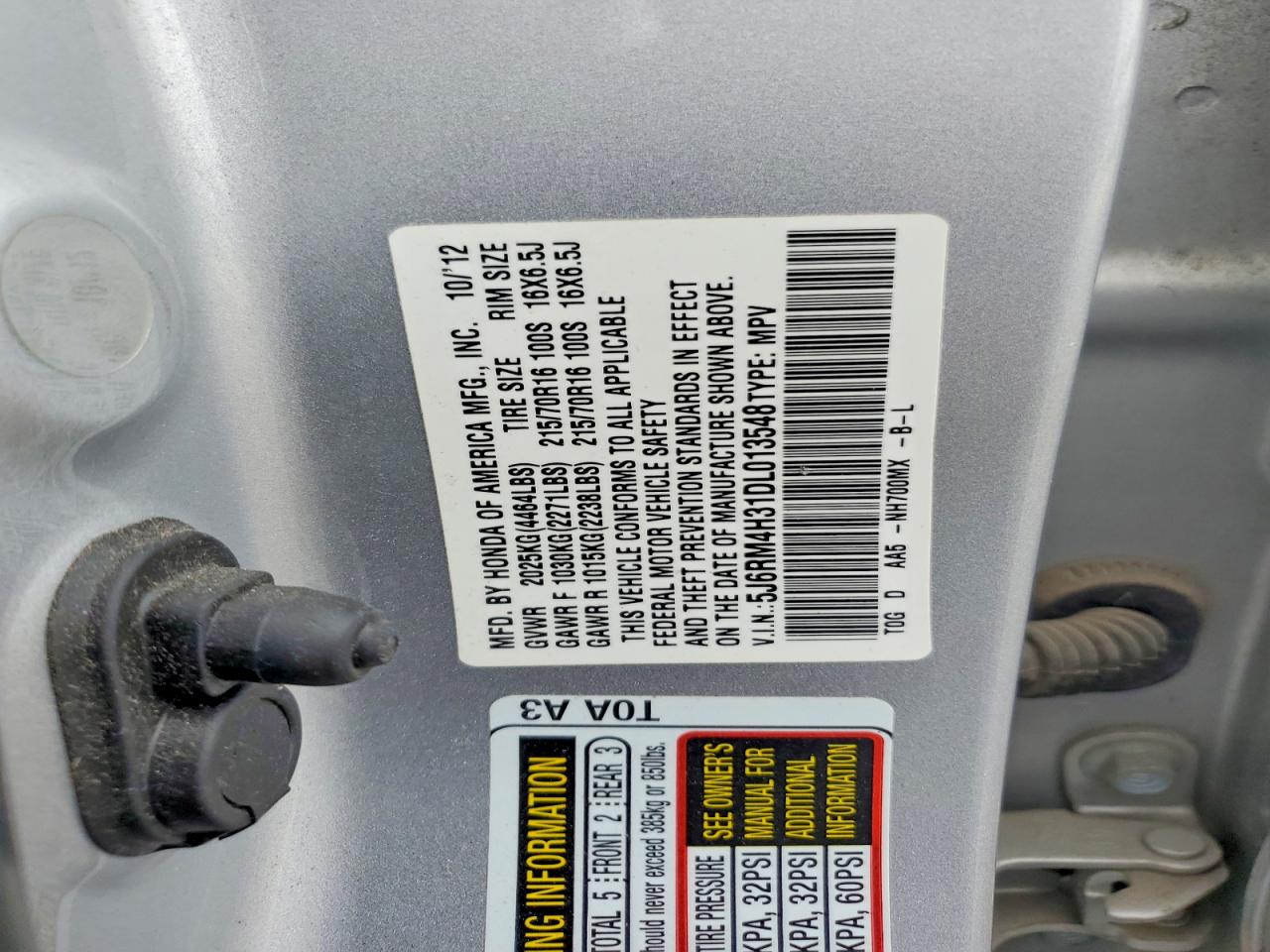 2013 Honda Cr-v Lx Silver vin: 5J6RM4H31DL013548