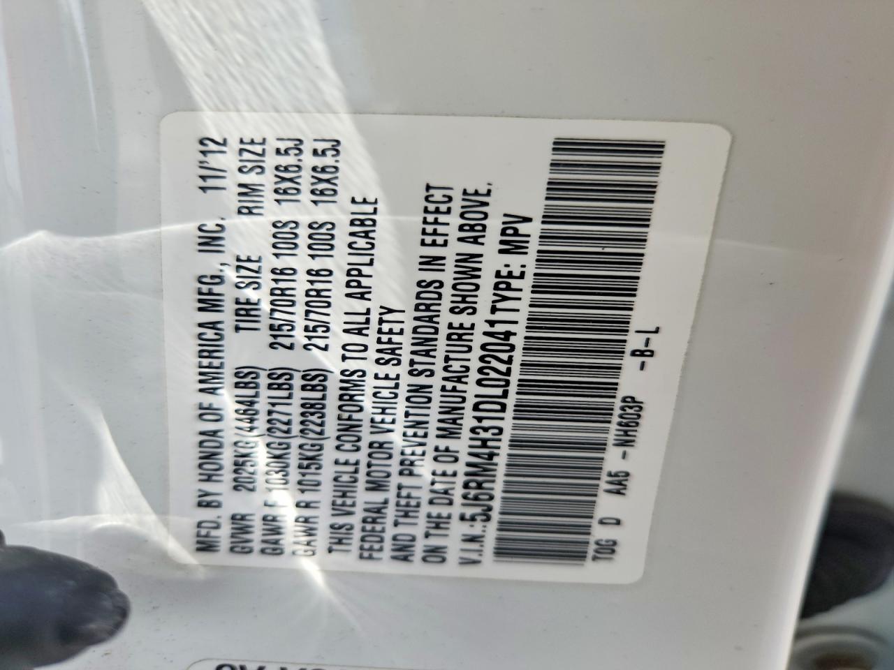 2013 Honda Cr-v Lx White vin: 5J6RM4H31DL022041