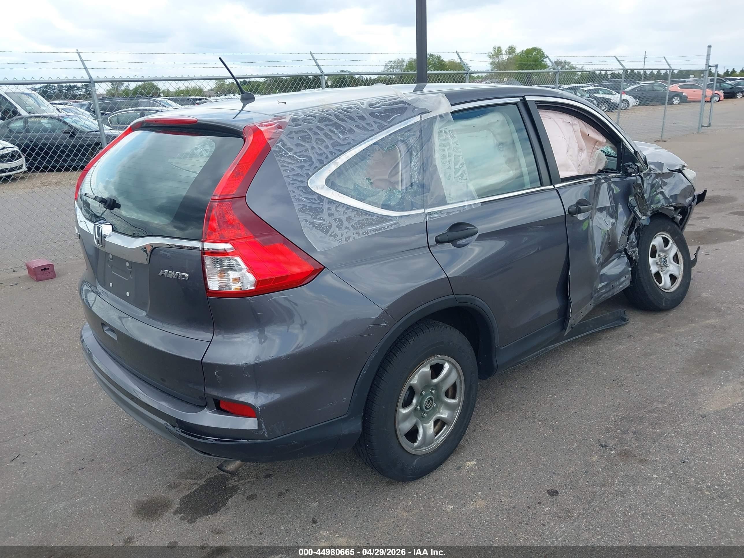 2015 Honda Cr-v Lx Gray vin: 5J6RM4H31FL045192