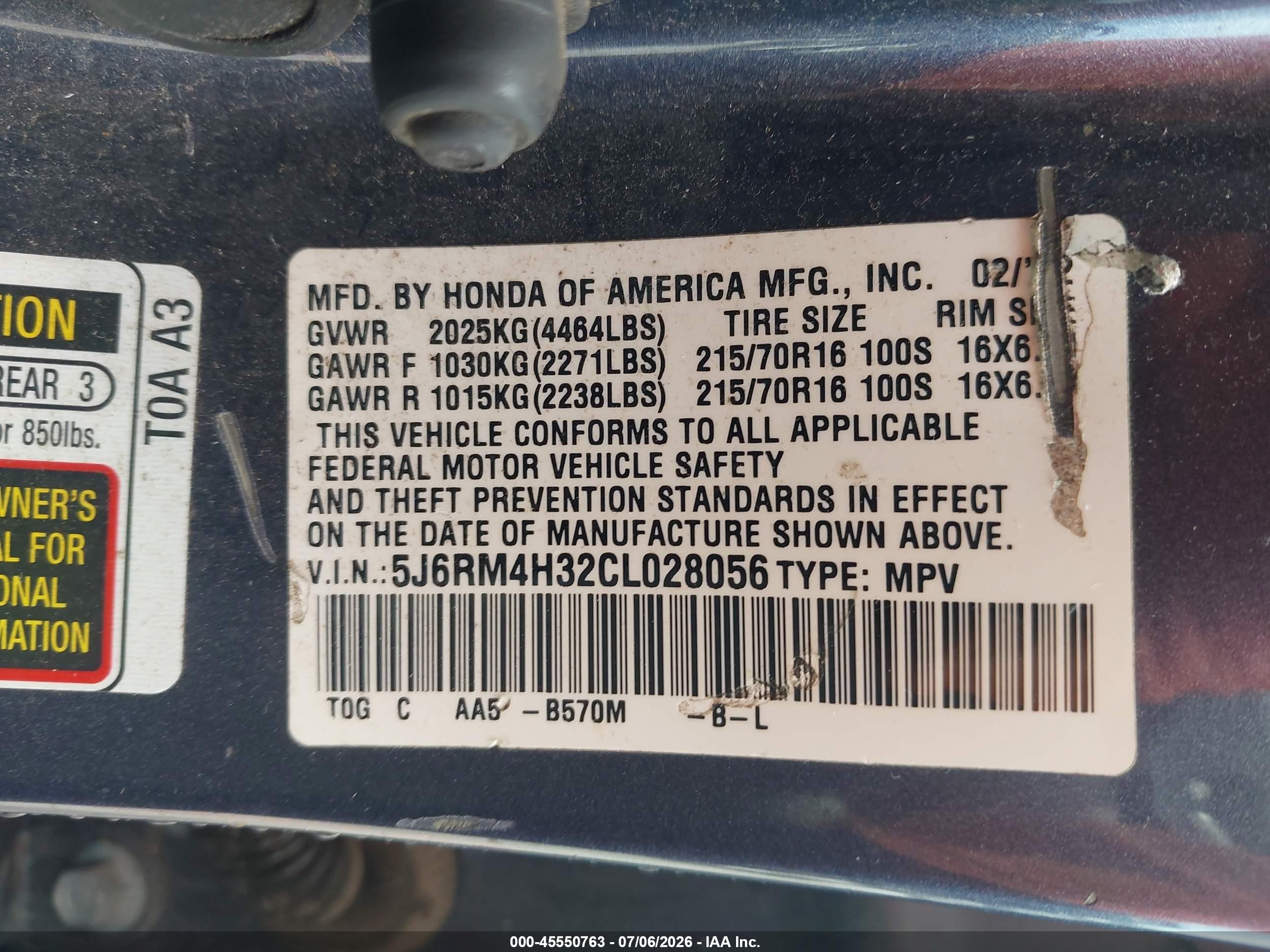 2012 Honda Cr-v Lx Blue vin: 5J6RM4H32CL028056