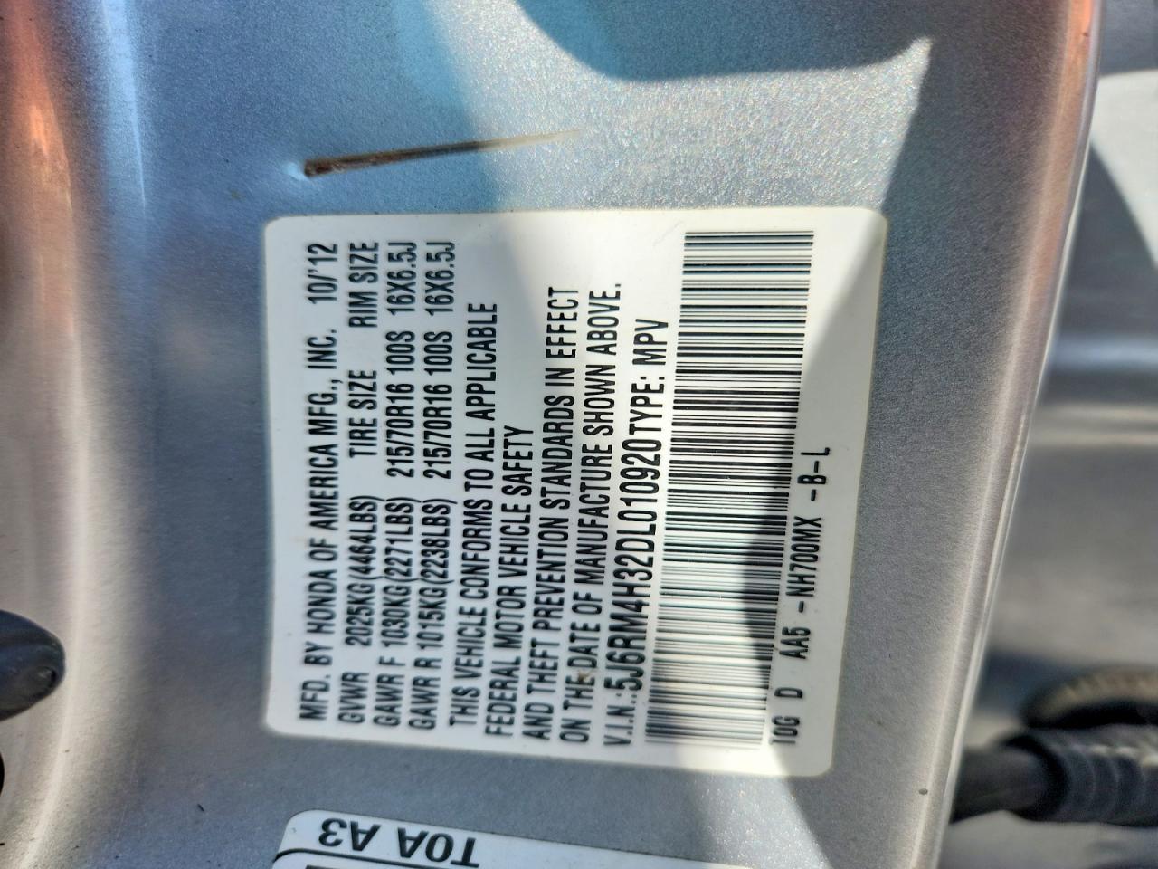 2013 Honda Cr-v Lx Gray vin: 5J6RM4H32DL010920