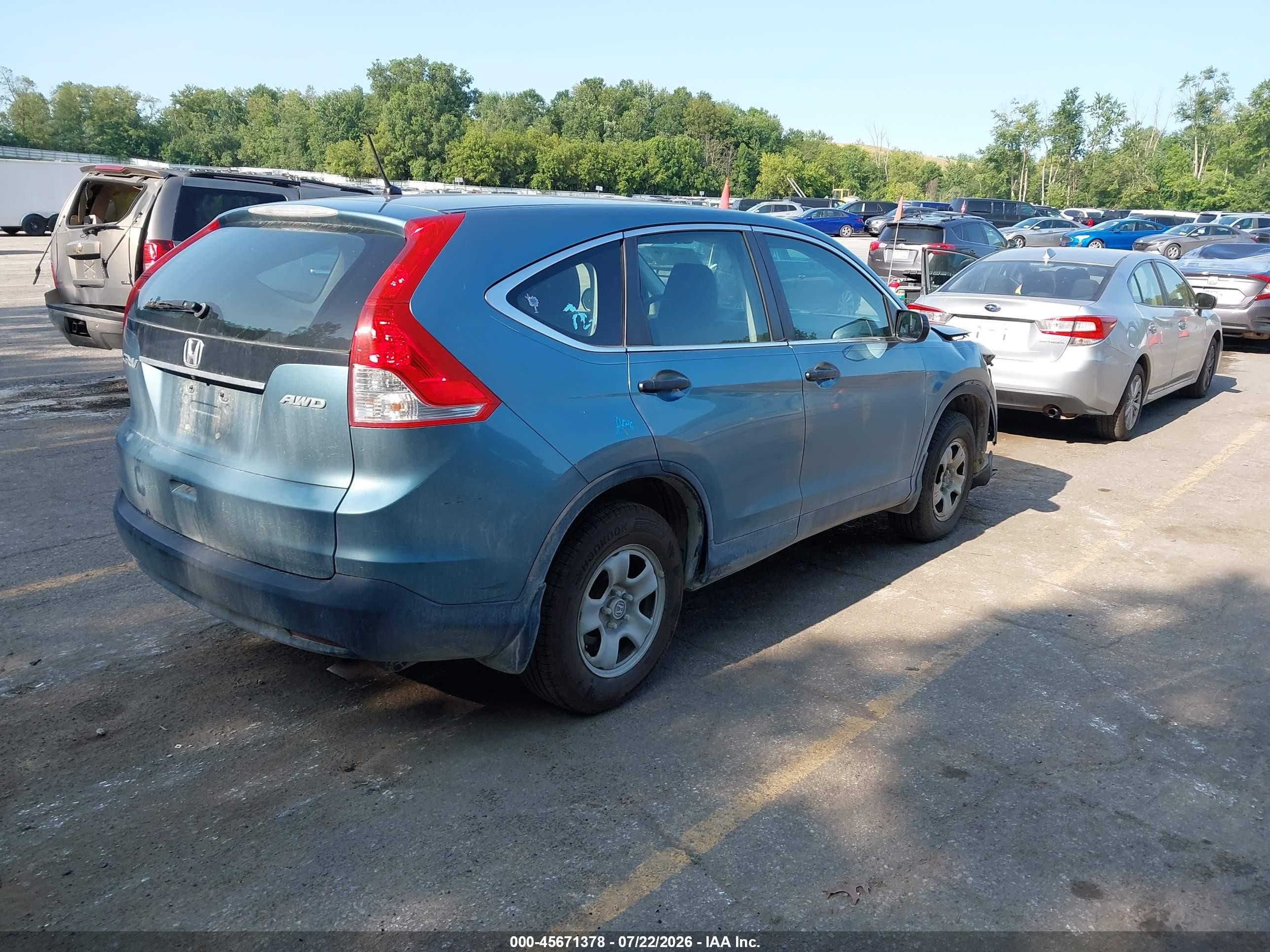 2013 Honda Cr-v Lx Light Blue vin: 5J6RM4H32DL012067