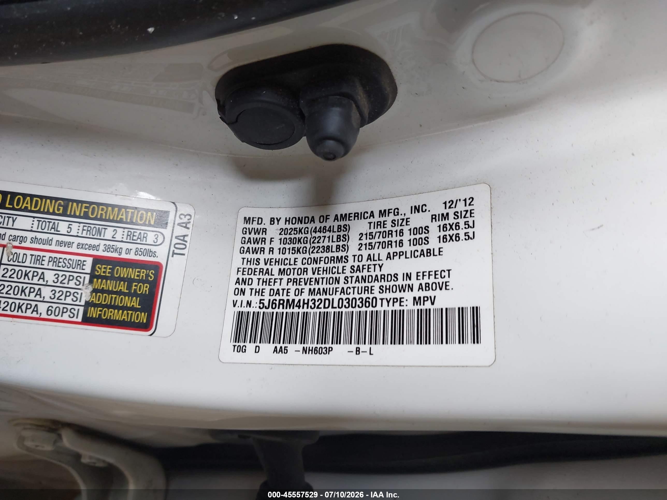 2013 Honda Cr-v Lx White vin: 5J6RM4H32DL030360