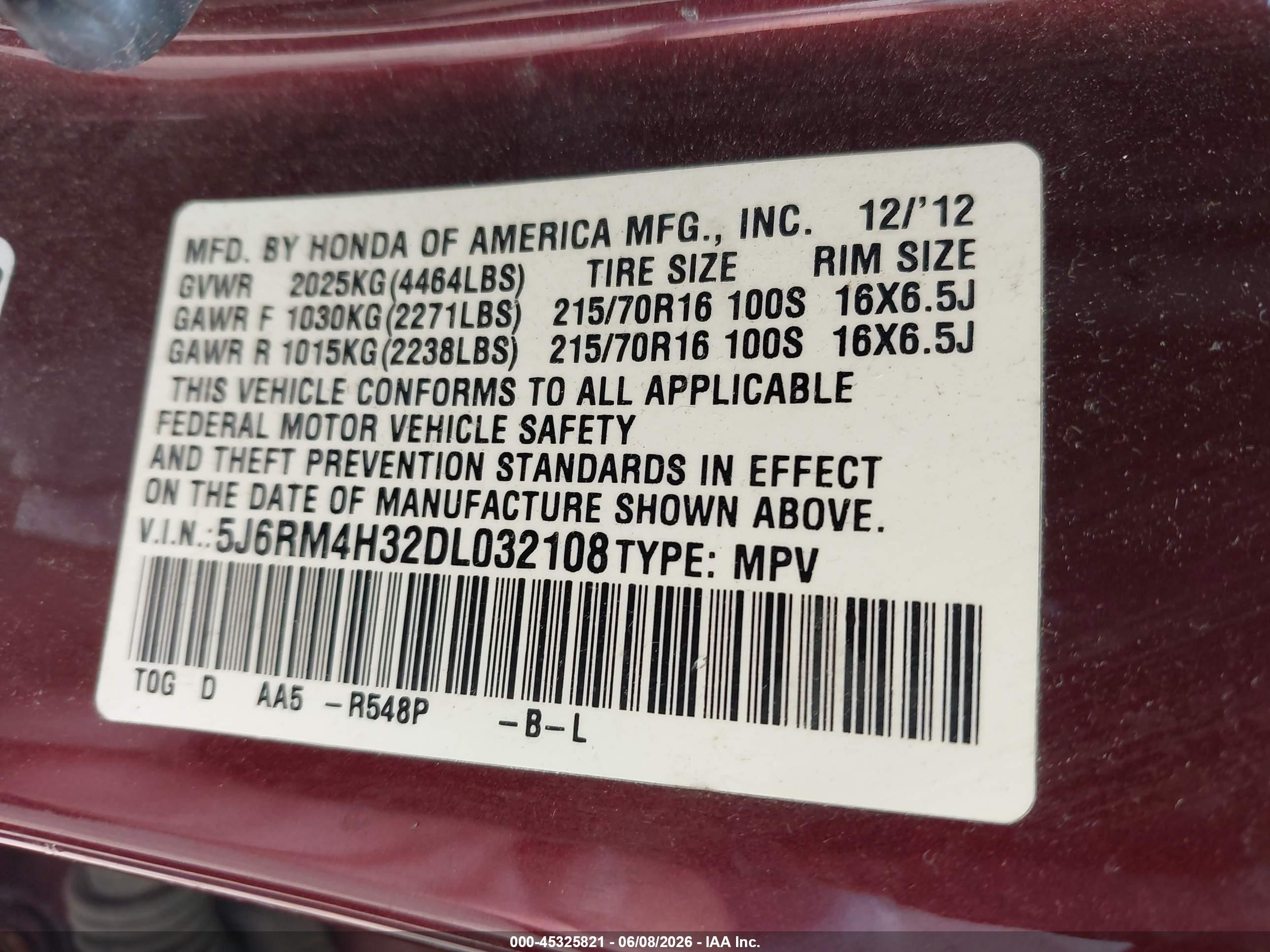 2013 Honda Cr-v Lx Maroon vin: 5J6RM4H32DL032108