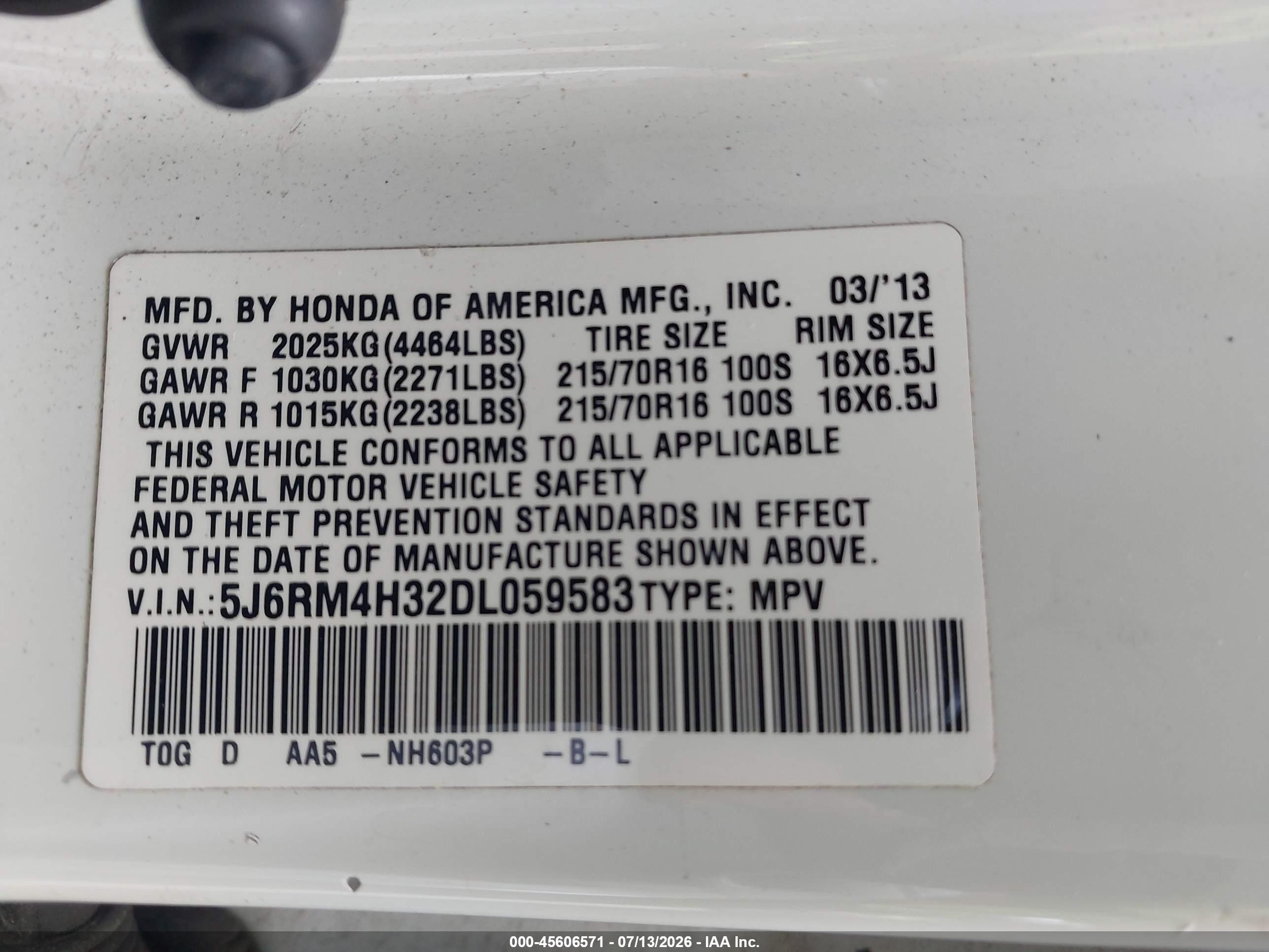 2013 Honda Cr-v Lx White vin: 5J6RM4H32DL059583