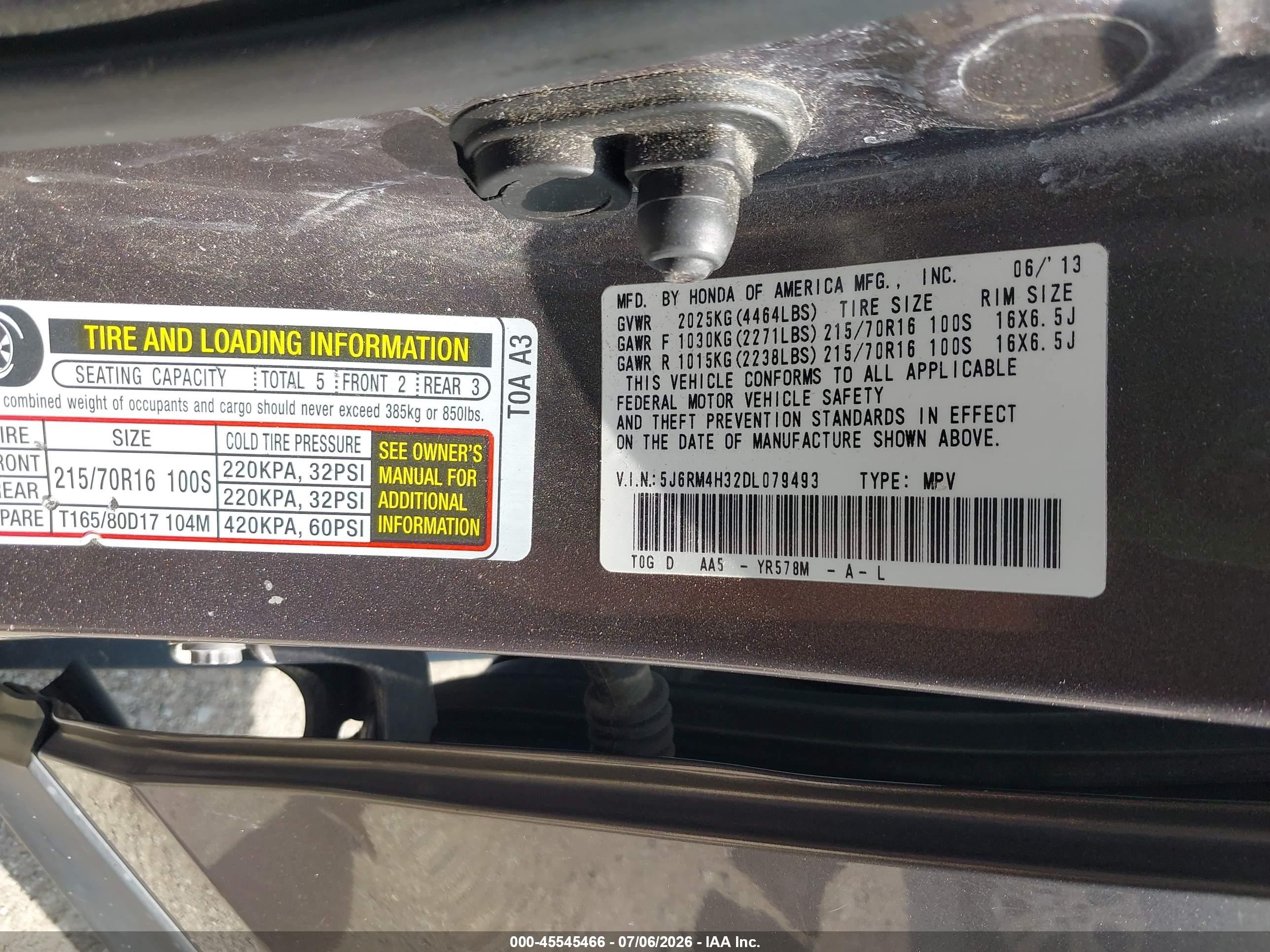 2013 Honda Cr-v Lx Серый vin: 5J6RM4H32DL079493