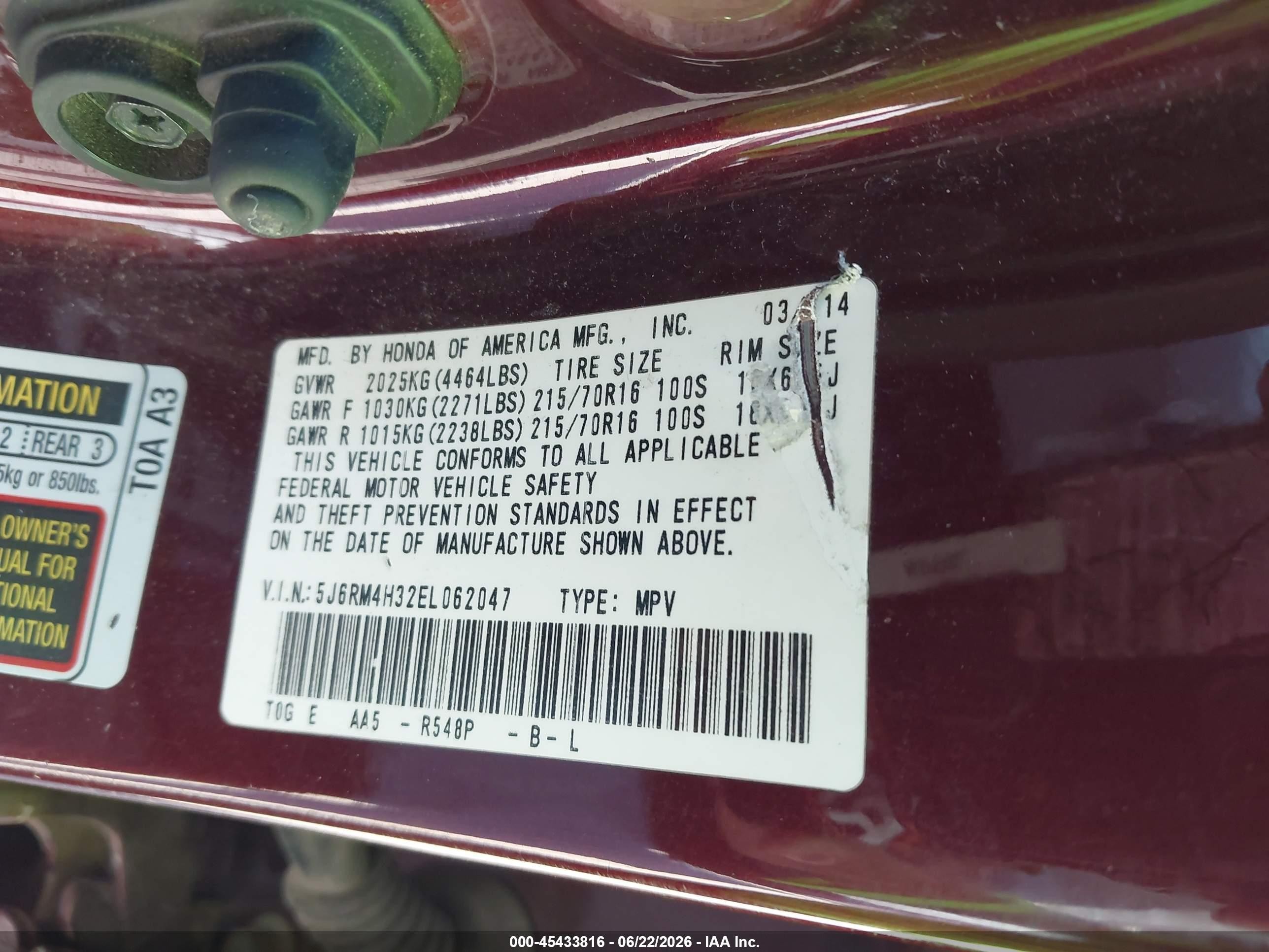 2014 Honda Cr-v Lx Maroon vin: 5J6RM4H32EL062047