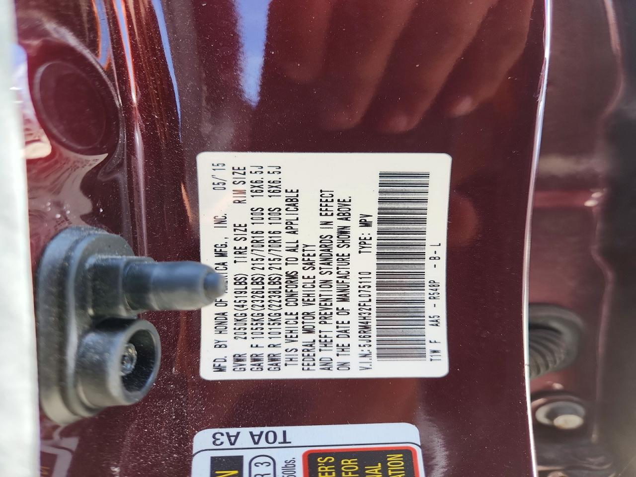 2015 Honda Cr-v Lx Burgundy vin: 5J6RM4H32FL075110
