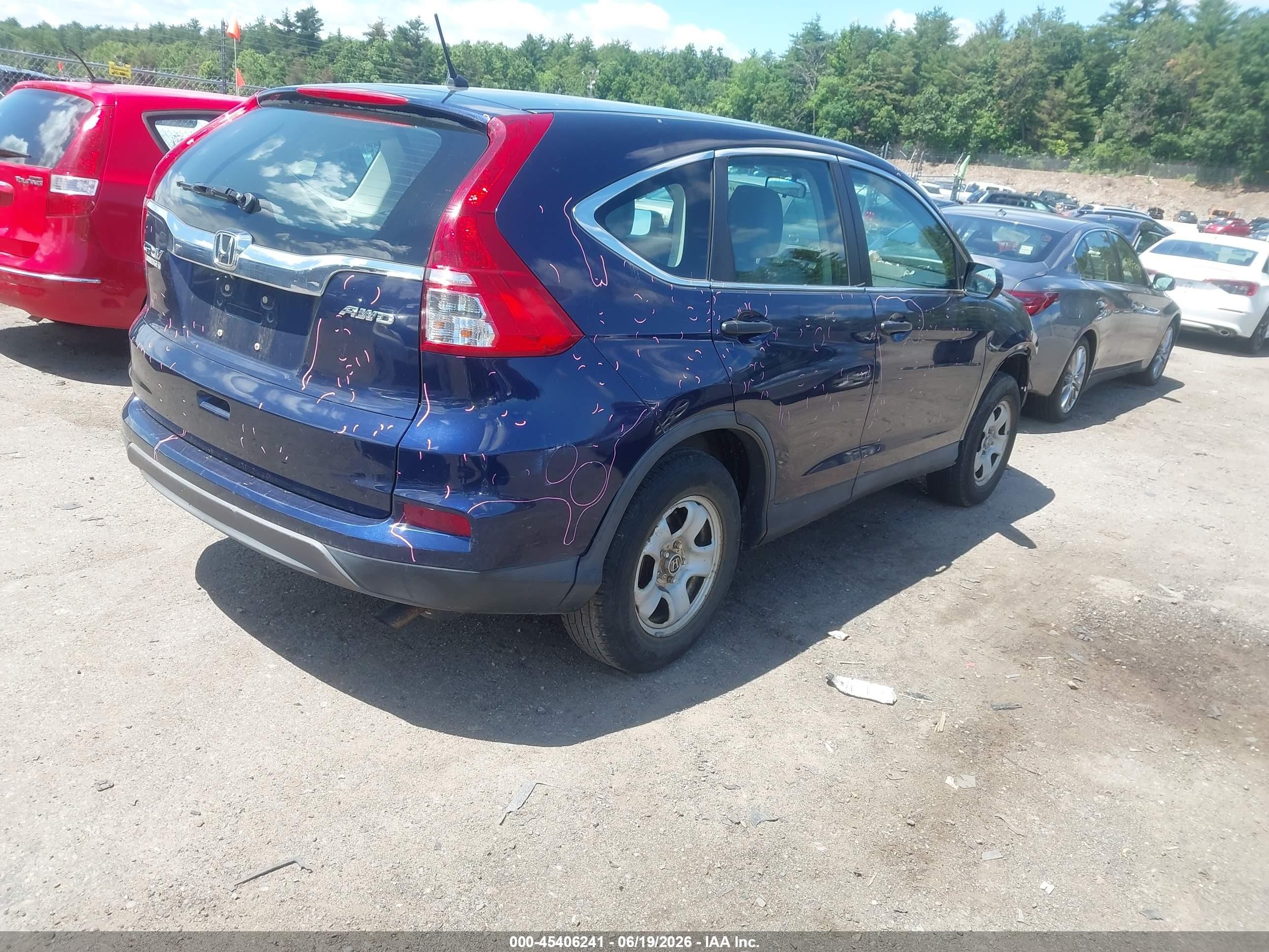 2015 Honda Cr-v Lx Blue vin: 5J6RM4H32FL094580