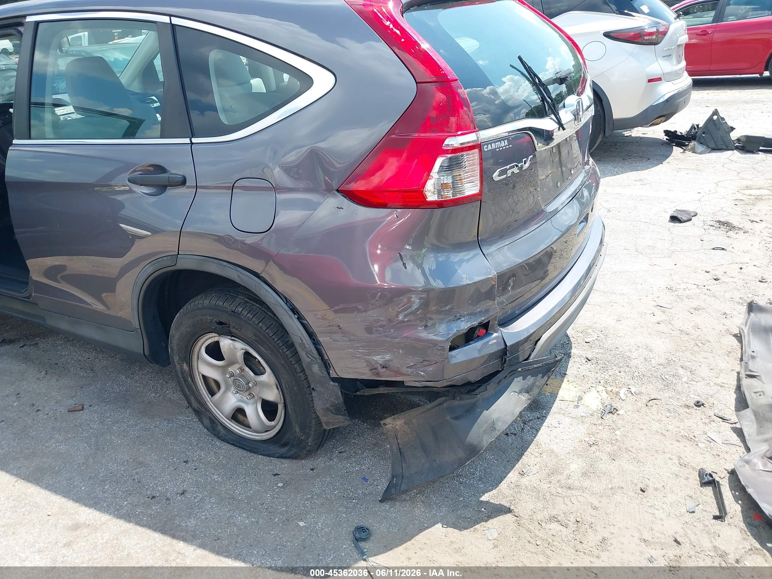 2015 Honda Cr-v Lx Gray vin: 5J6RM4H32FL122328
