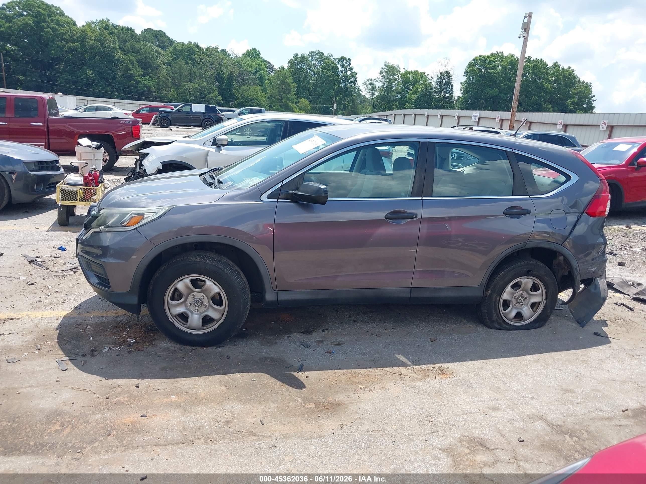 2015 Honda Cr-v Lx Gray vin: 5J6RM4H32FL122328