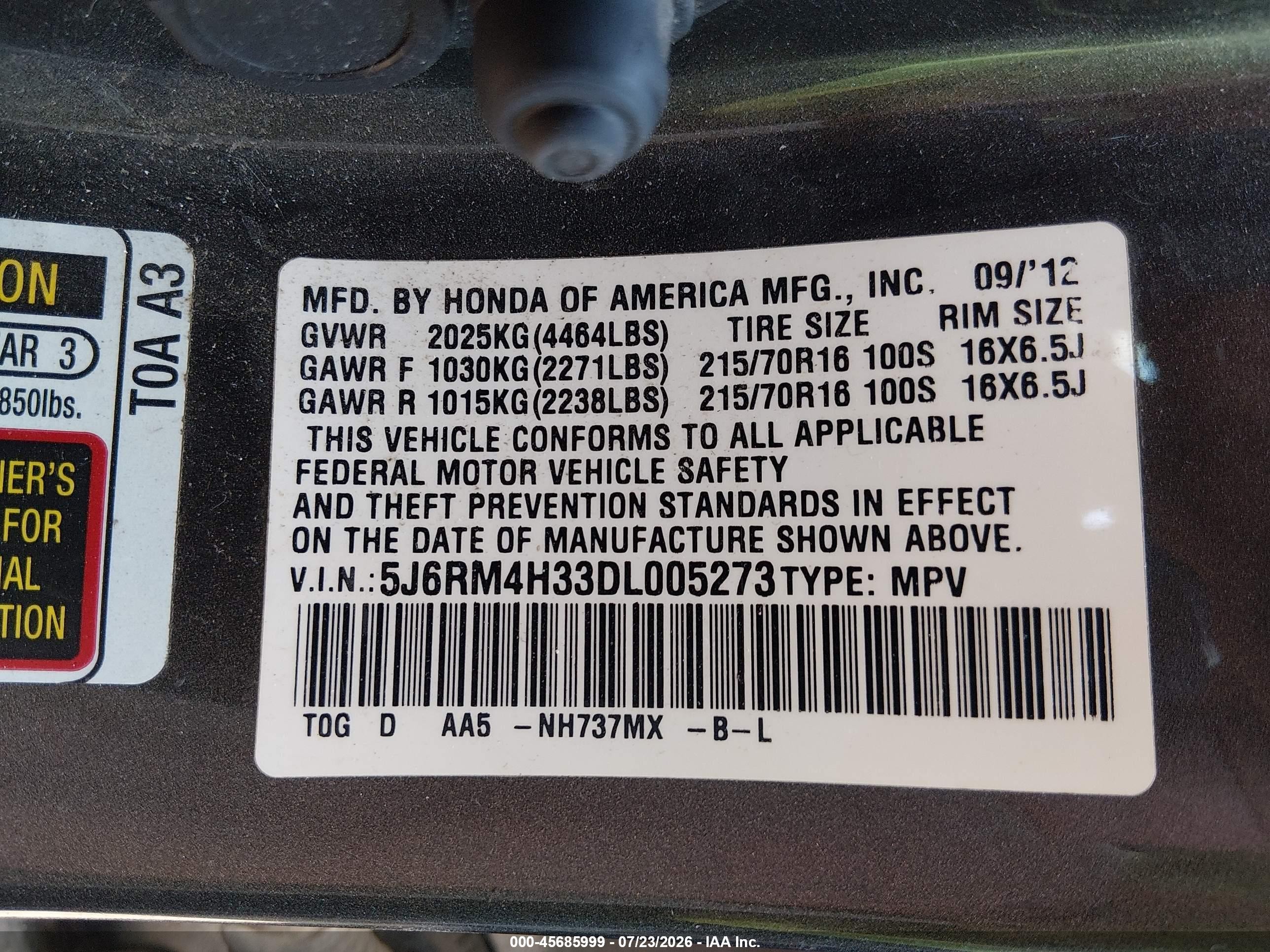 2013 Honda Cr-v Lx Gray vin: 5J6RM4H33DL005273