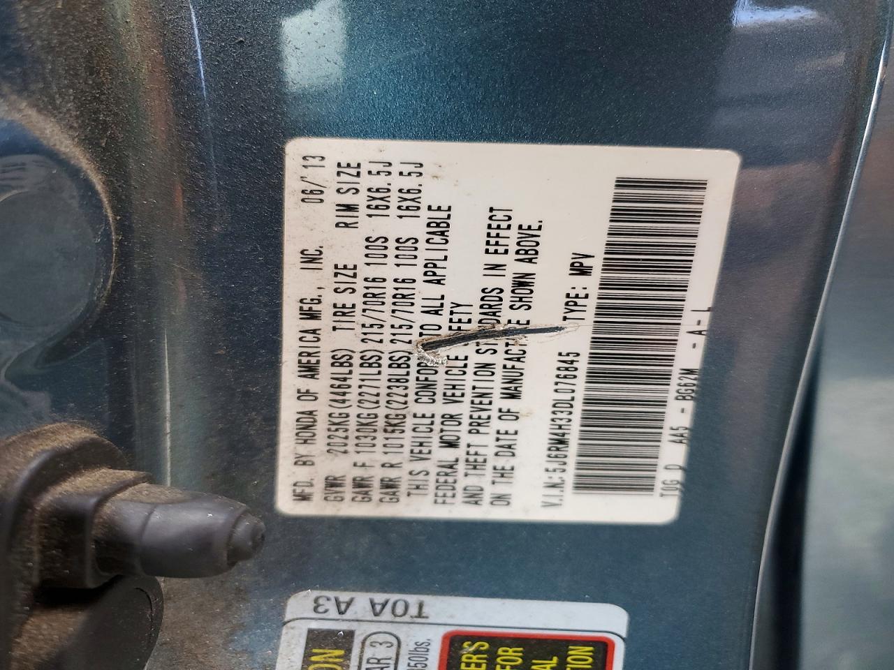 2013 Honda Cr-v Lx Blue vin: 5J6RM4H33DL076845