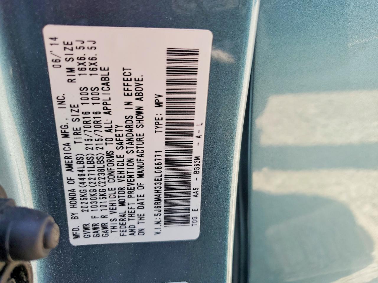 2014 Honda Cr-v Lx Blue vin: 5J6RM4H33EL088771
