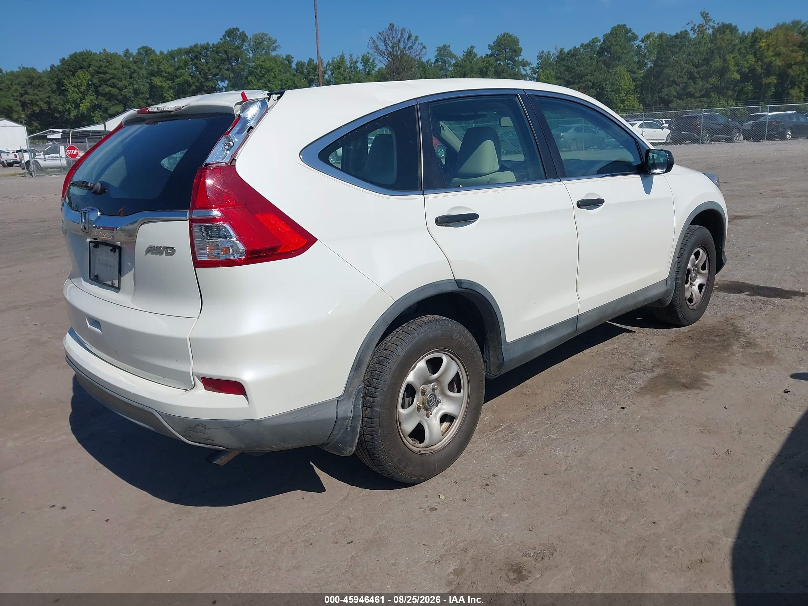 2015 Honda Cr-v Lx White vin: 5J6RM4H33FL095267