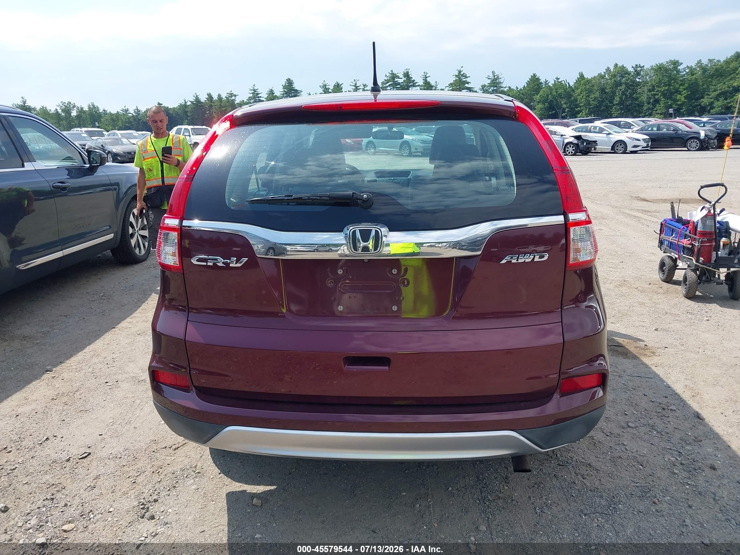 2015 Honda Cr-v Lx Maroon vin: 5J6RM4H33FL112231