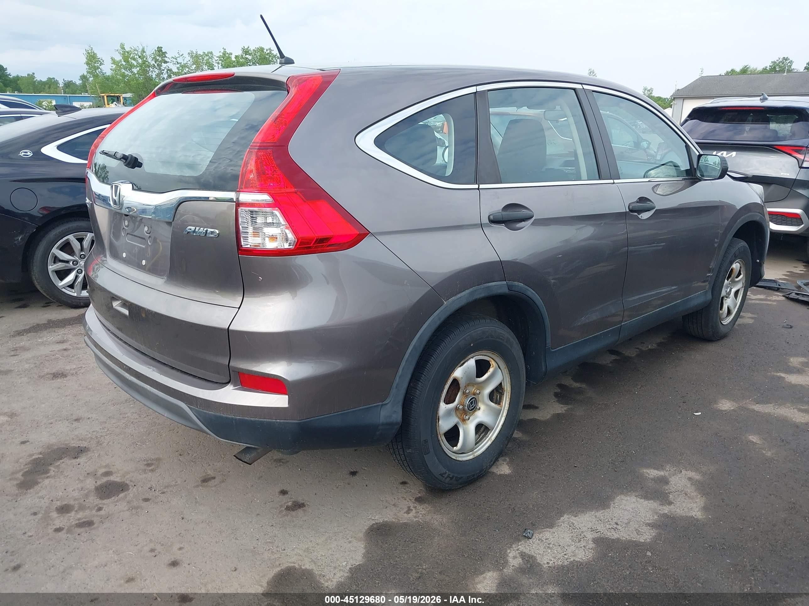 2015 Honda Cr-v Lx Gray vin: 5J6RM4H34FL062049
