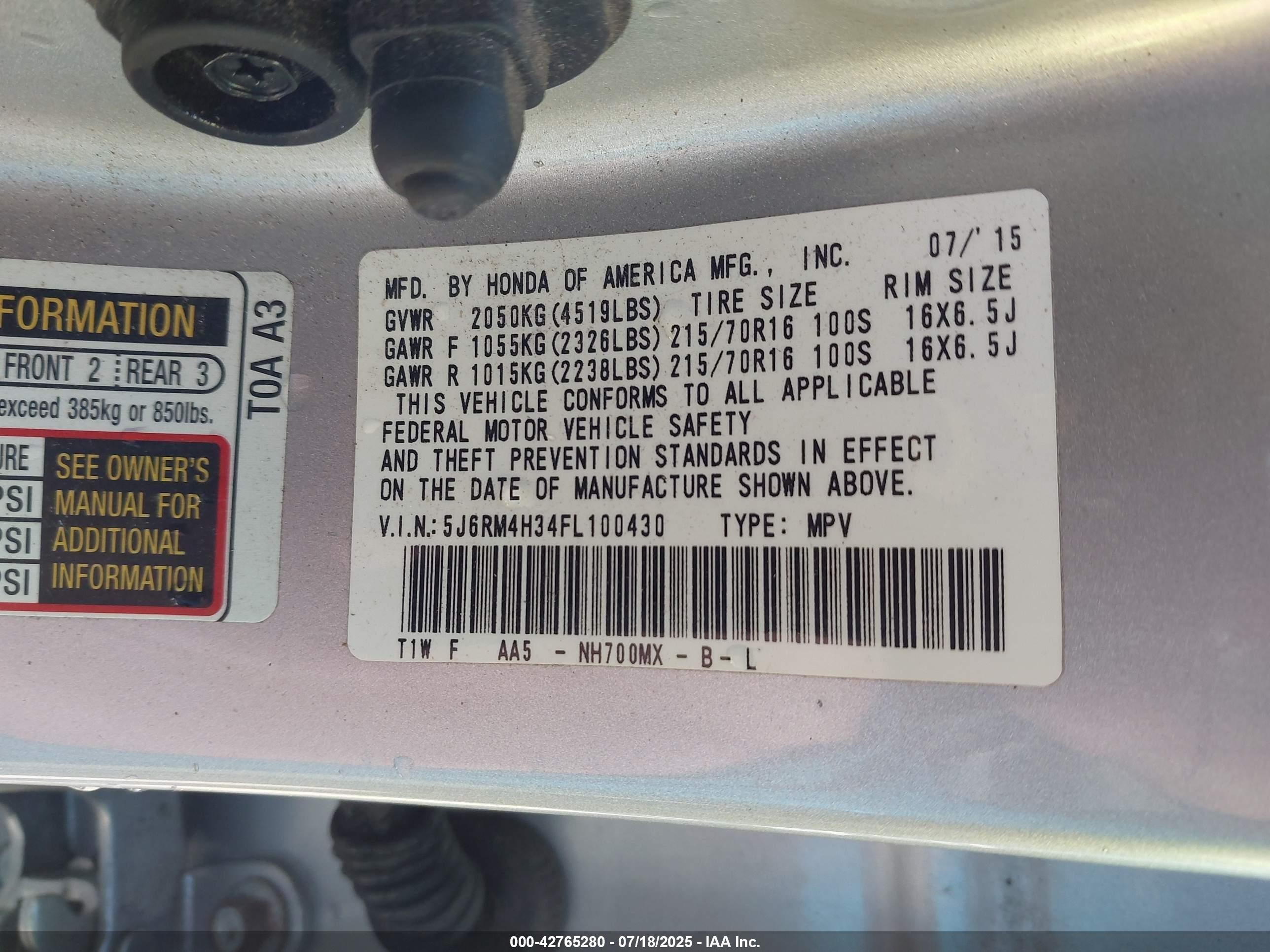 2015 Honda Cr-v Lx Серебряный vin: 5J6RM4H34FL100430