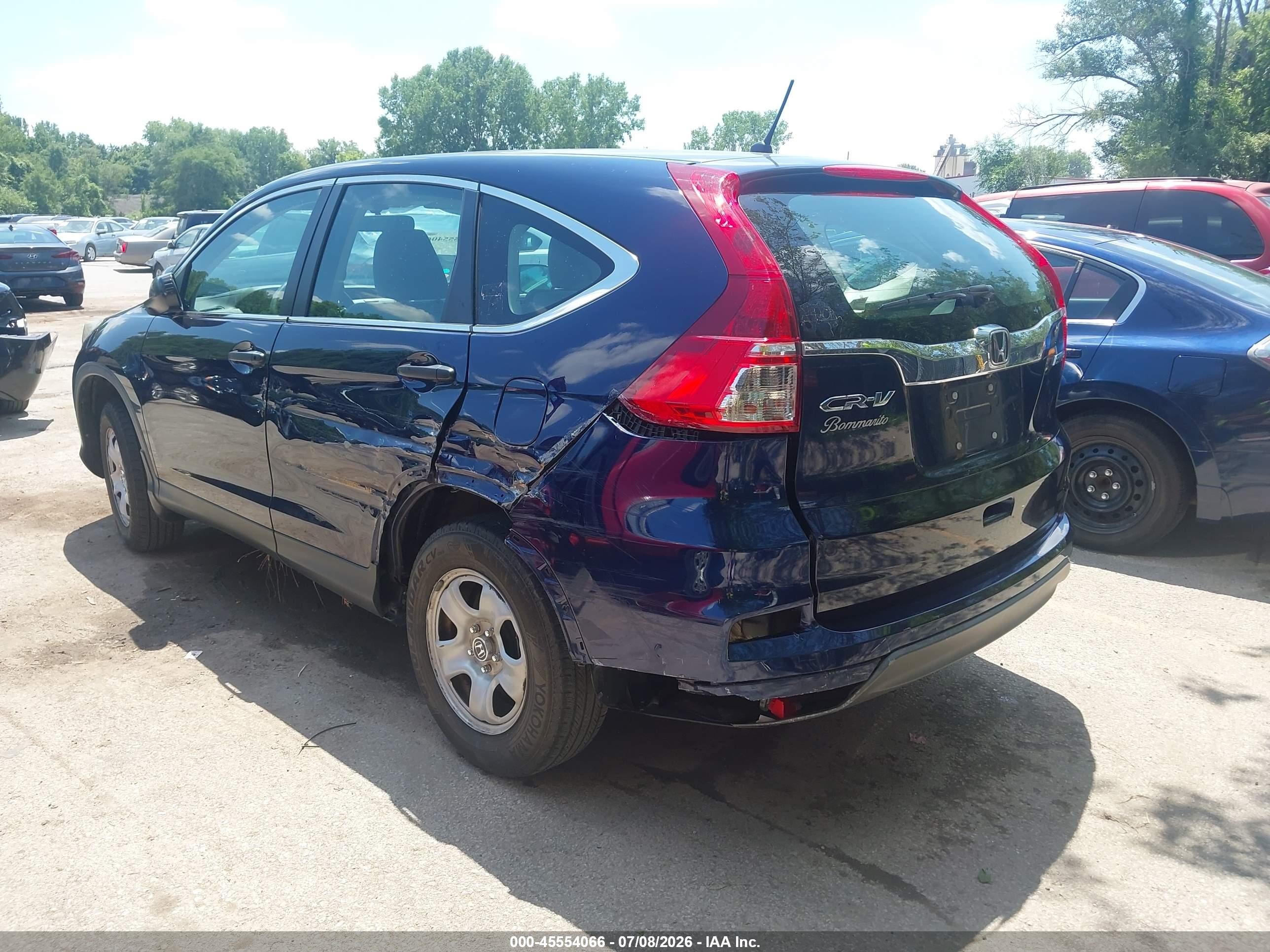 2015 Honda Cr-v Lx Blue vin: 5J6RM4H34FL113422