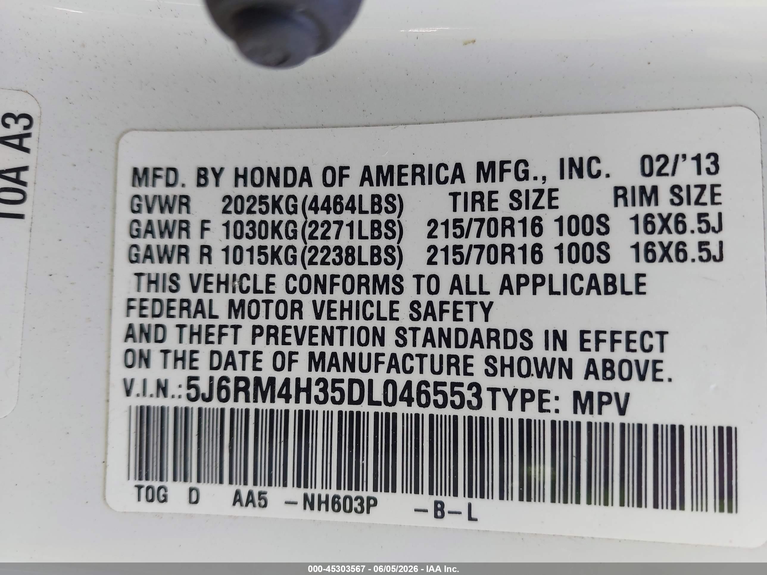 2013 Honda Cr-v Lx White vin: 5J6RM4H35DL046553