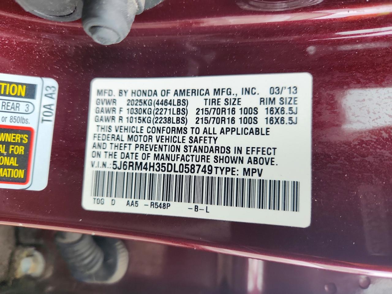 2013 Honda Cr-v Lx Maroon vin: 5J6RM4H35DL058749