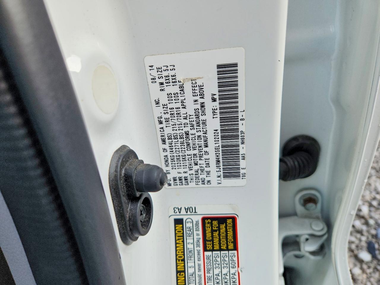 2014 Honda Cr-v Lx White vin: 5J6RM4H35EL102024