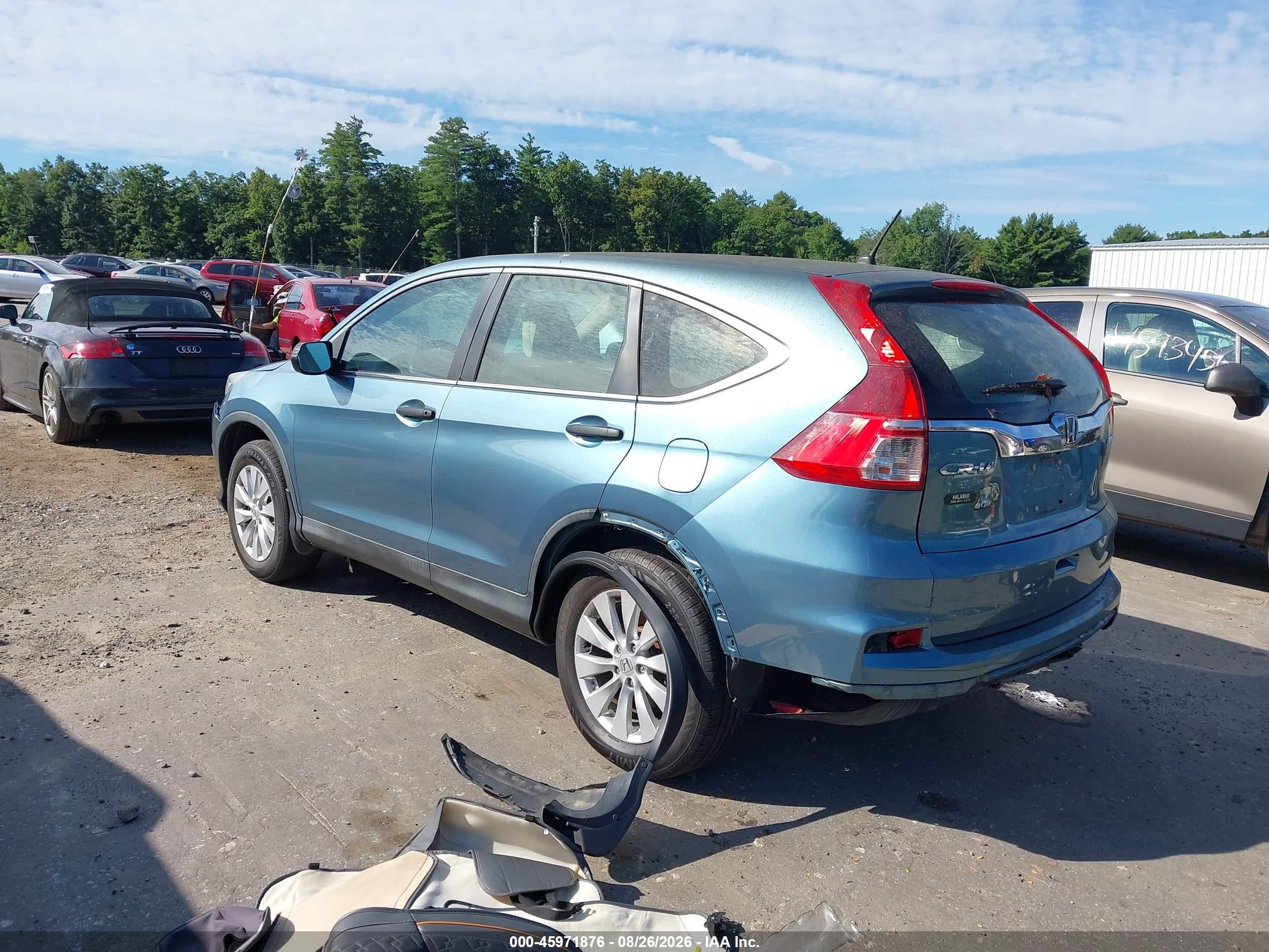 2015 Honda Cr-v Lx Blue vin: 5J6RM4H35FL040383