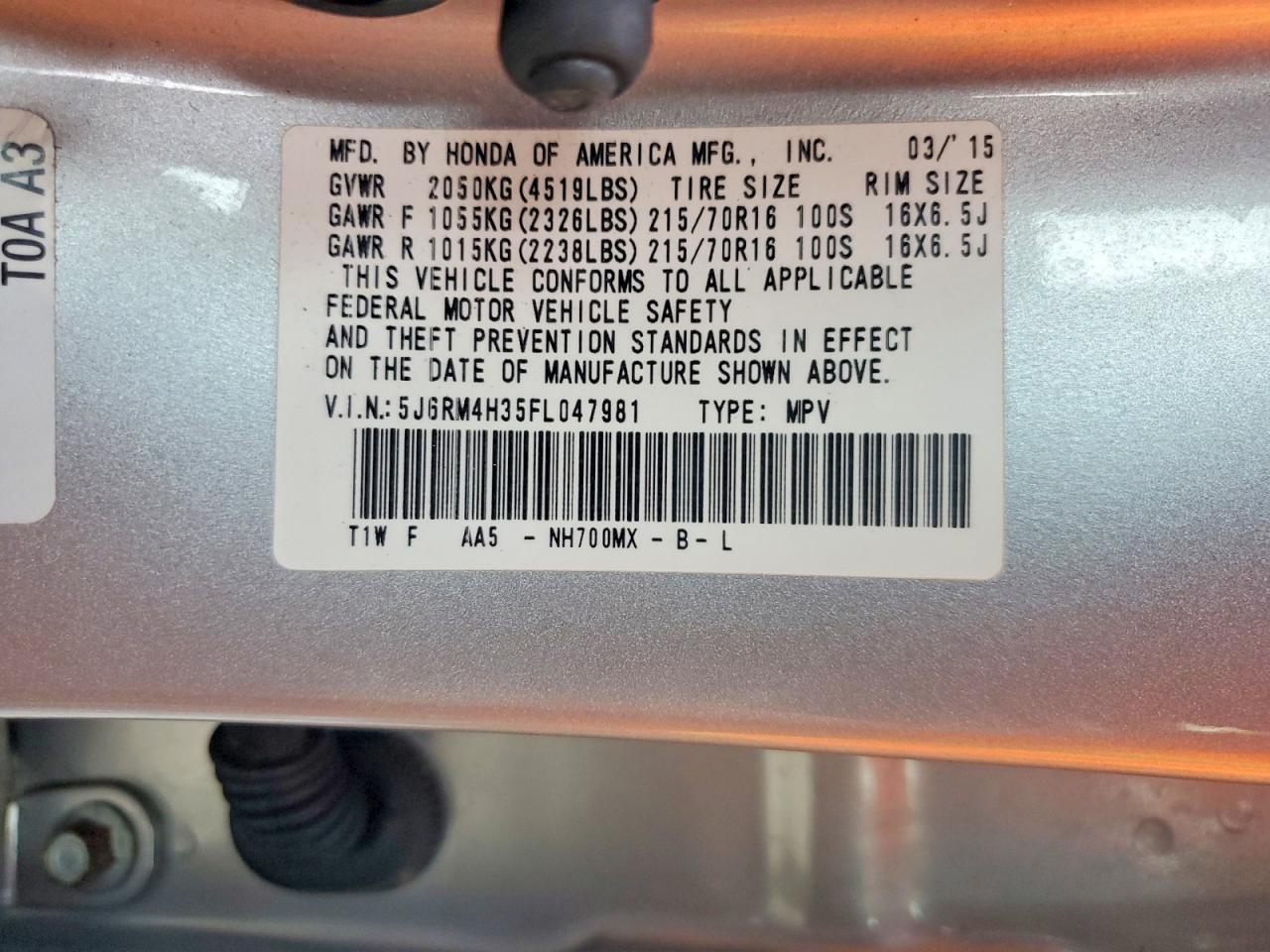 2015 Honda Cr-v Lx Silver vin: 5J6RM4H35FL047981