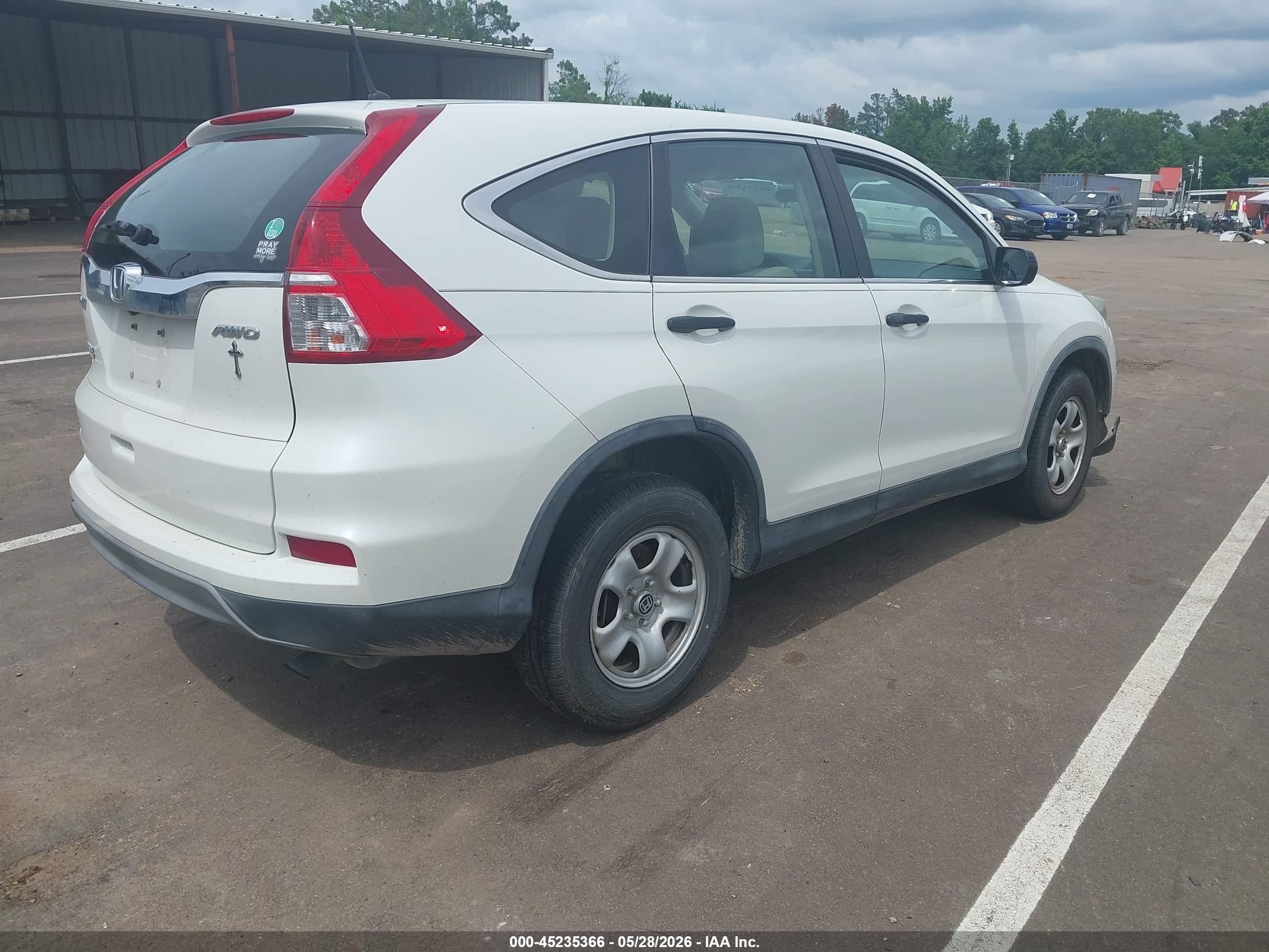 2015 Honda Cr-v Lx White vin: 5J6RM4H35FL072413