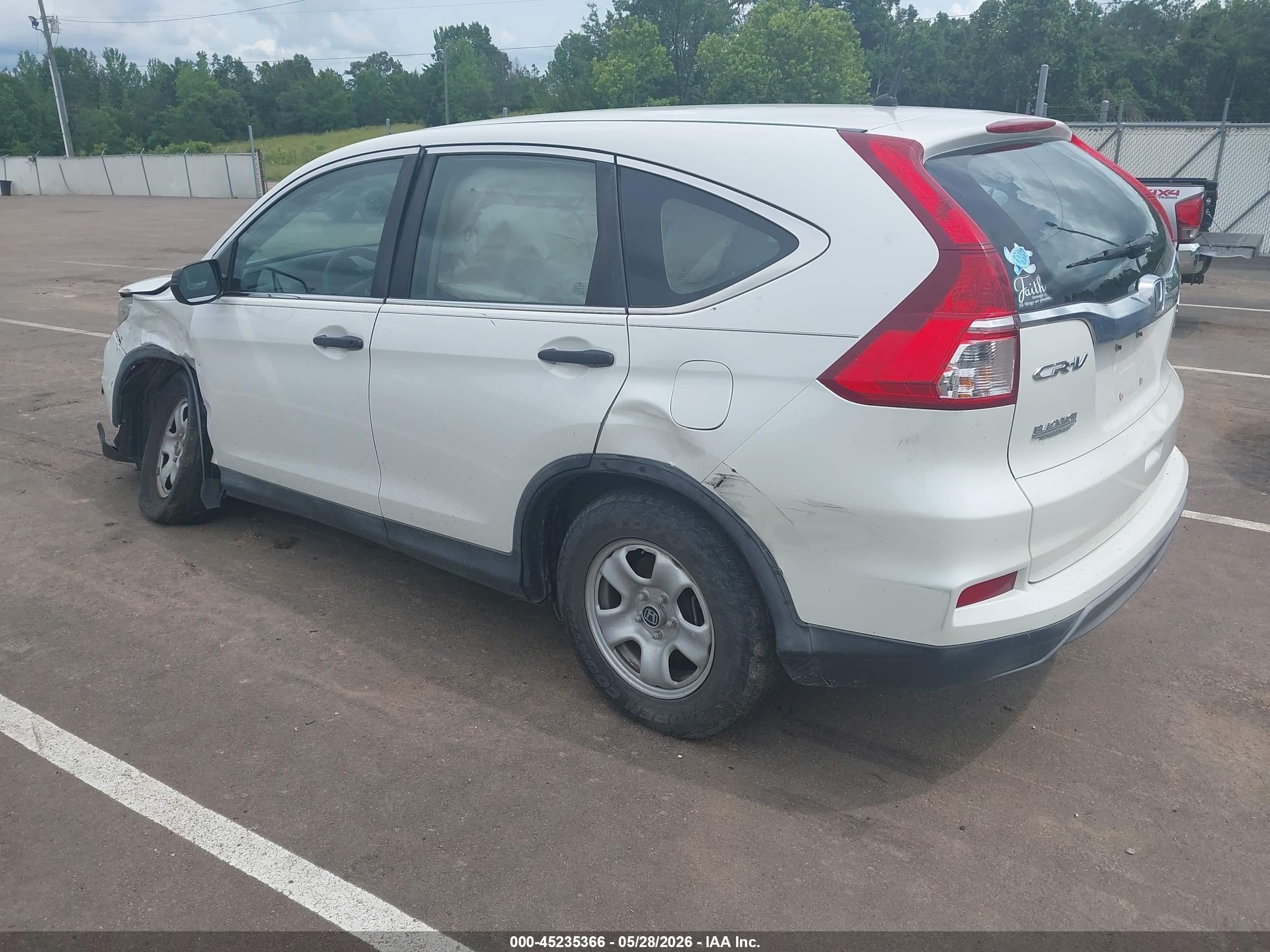 2015 Honda Cr-v Lx White vin: 5J6RM4H35FL072413