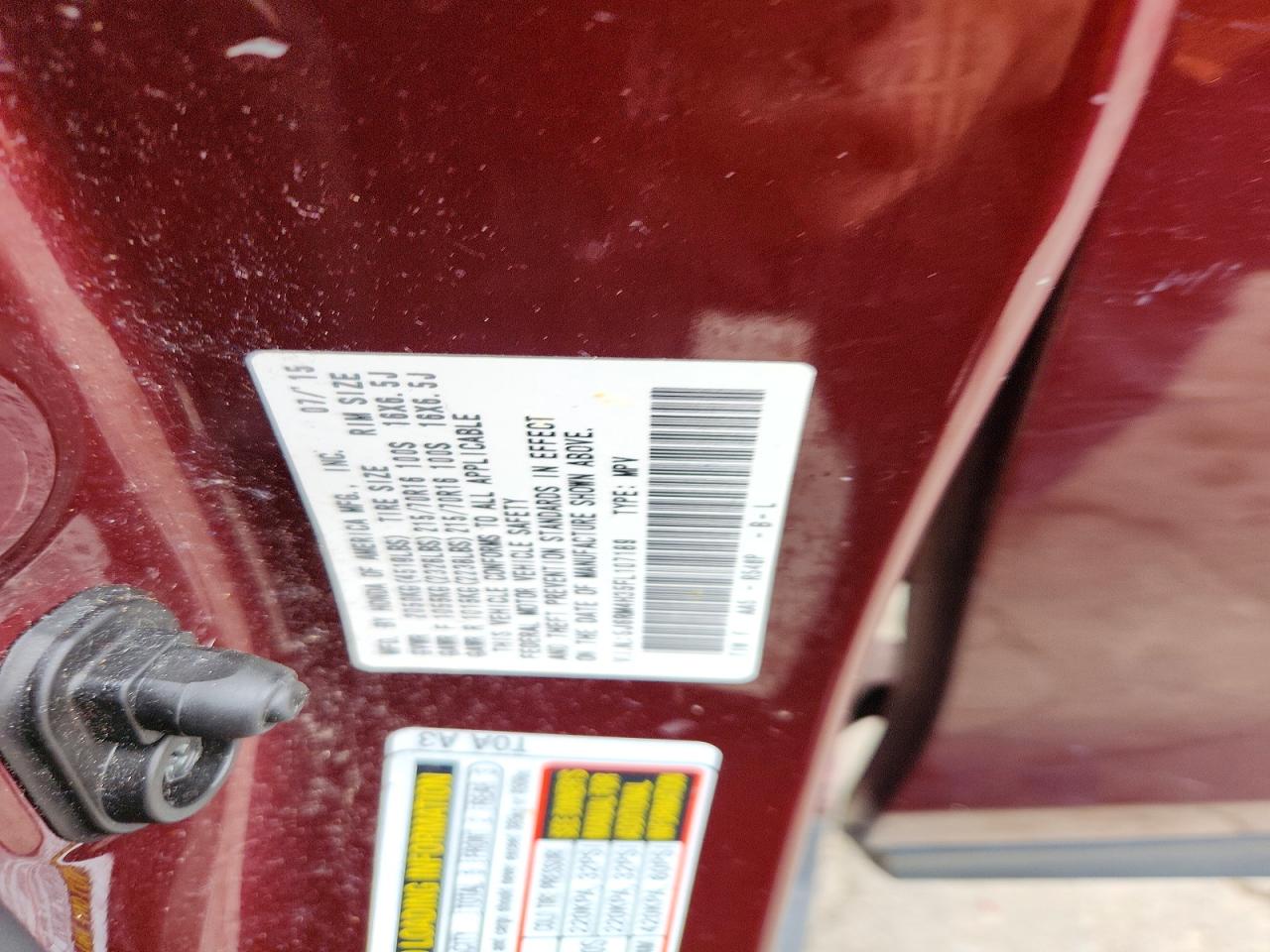 2015 Honda Cr-v Lx Burgundy vin: 5J6RM4H35FL107189