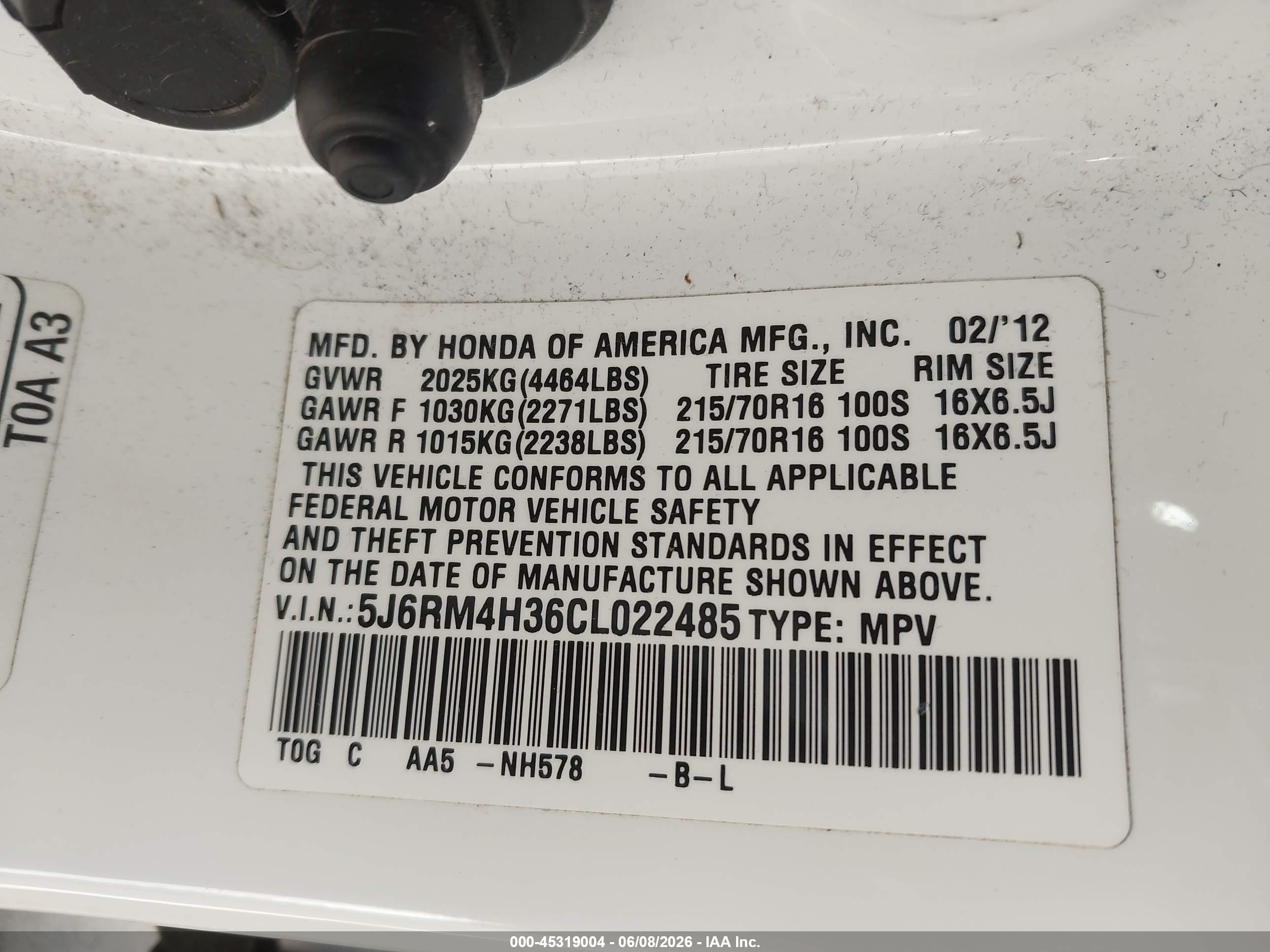 2012 Honda Cr-v Lx White vin: 5J6RM4H36CL022485