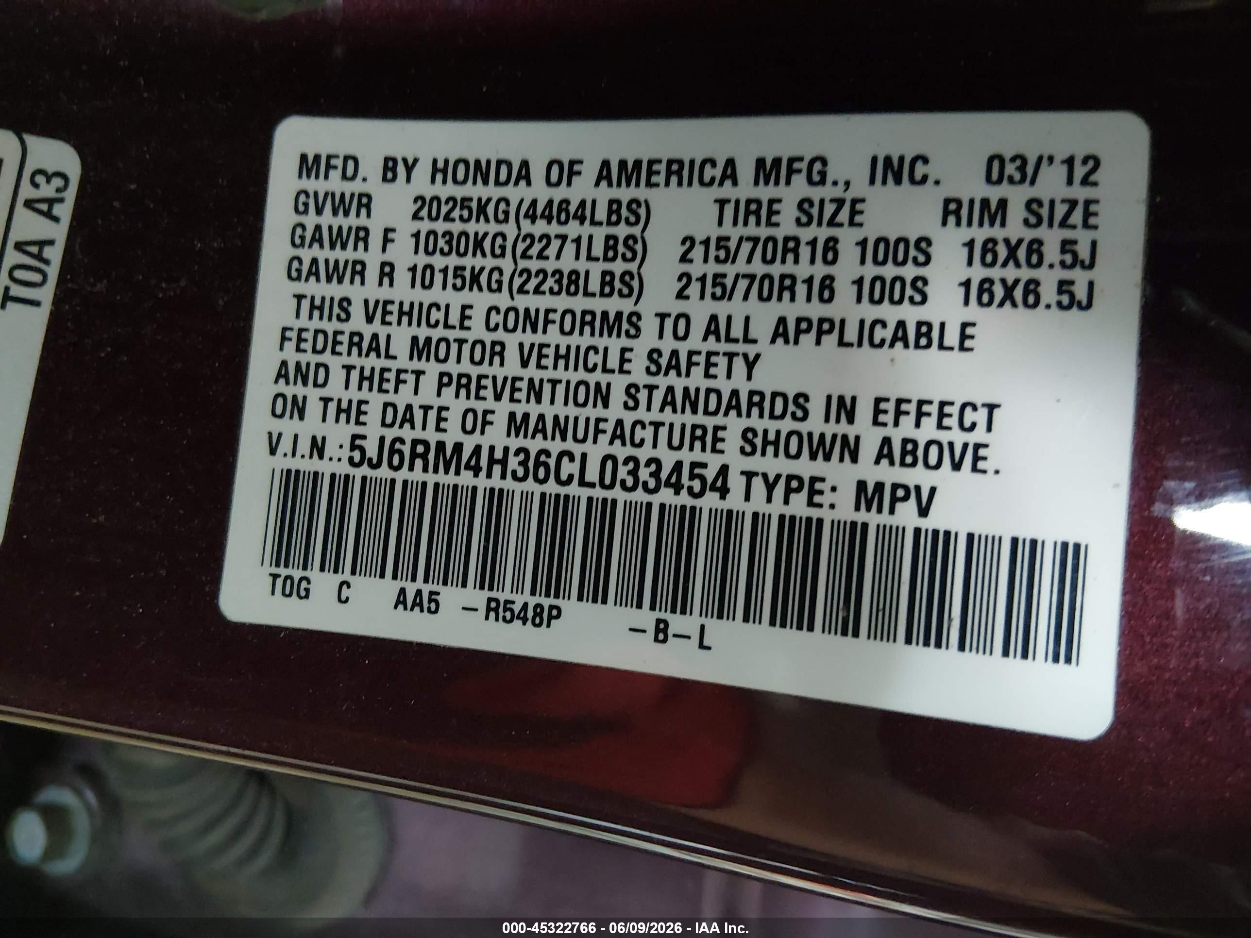2012 Honda Cr-v Lx Maroon vin: 5J6RM4H36CL033454
