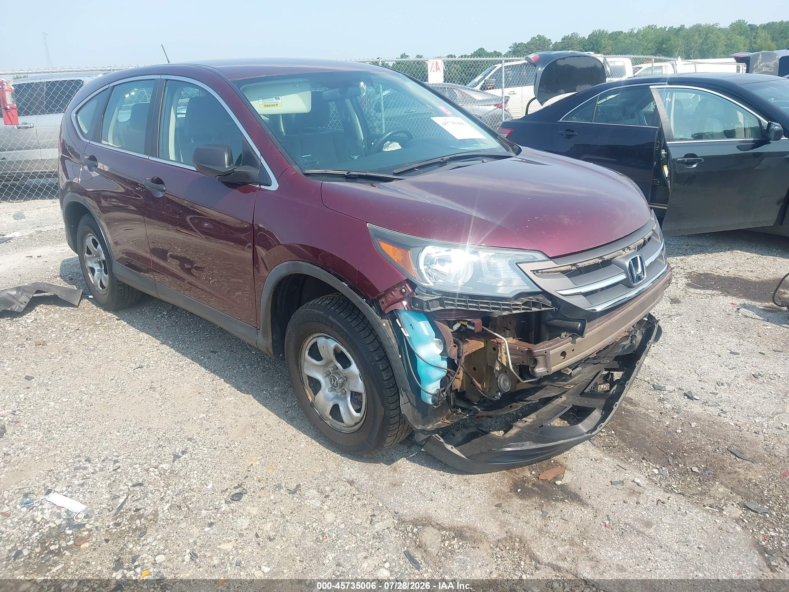2012 Honda Cr-v Lx Maroon vin: 5J6RM4H36CL063036