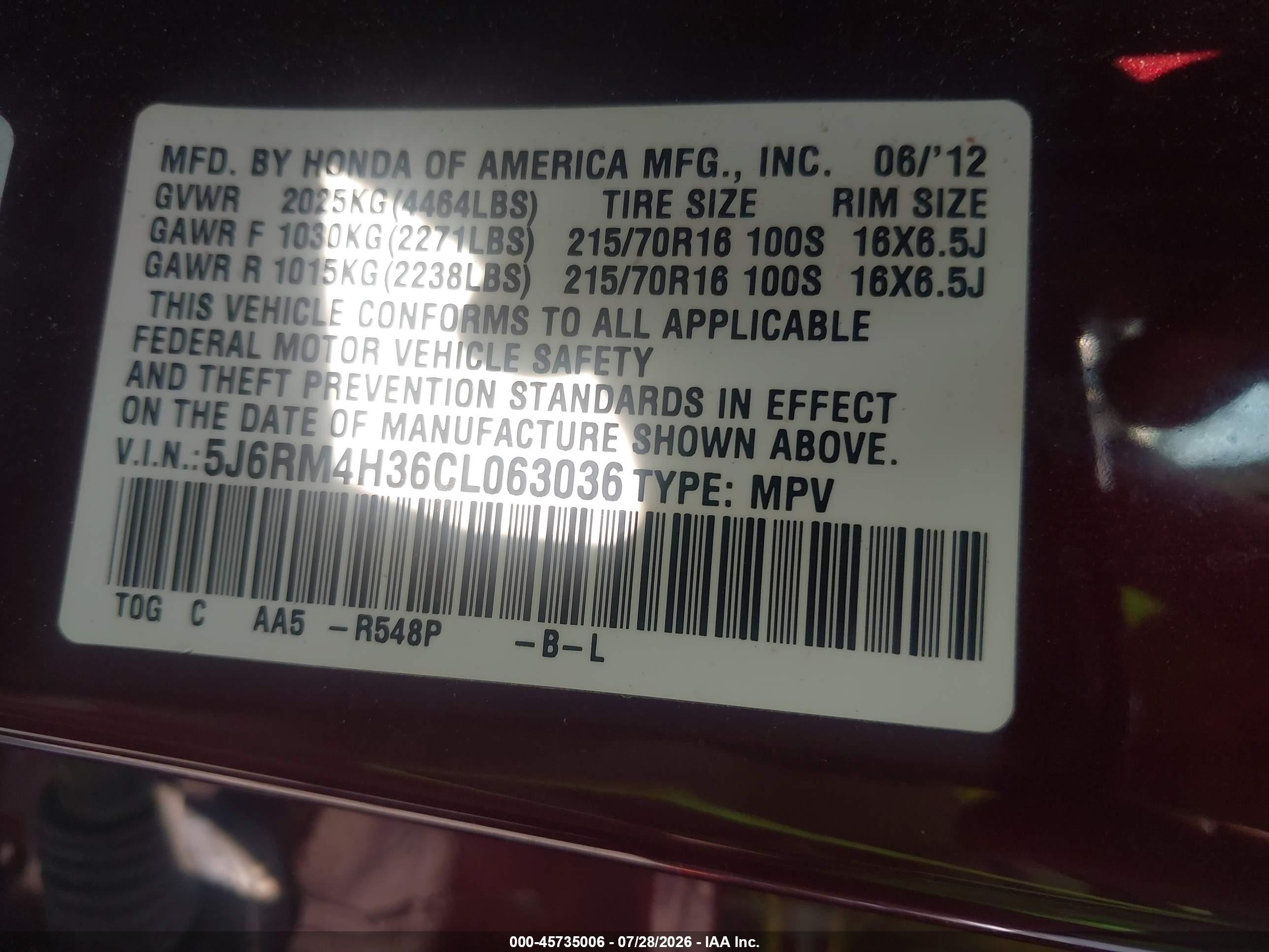 2012 Honda Cr-v Lx Темно-бордовый vin: 5J6RM4H36CL063036