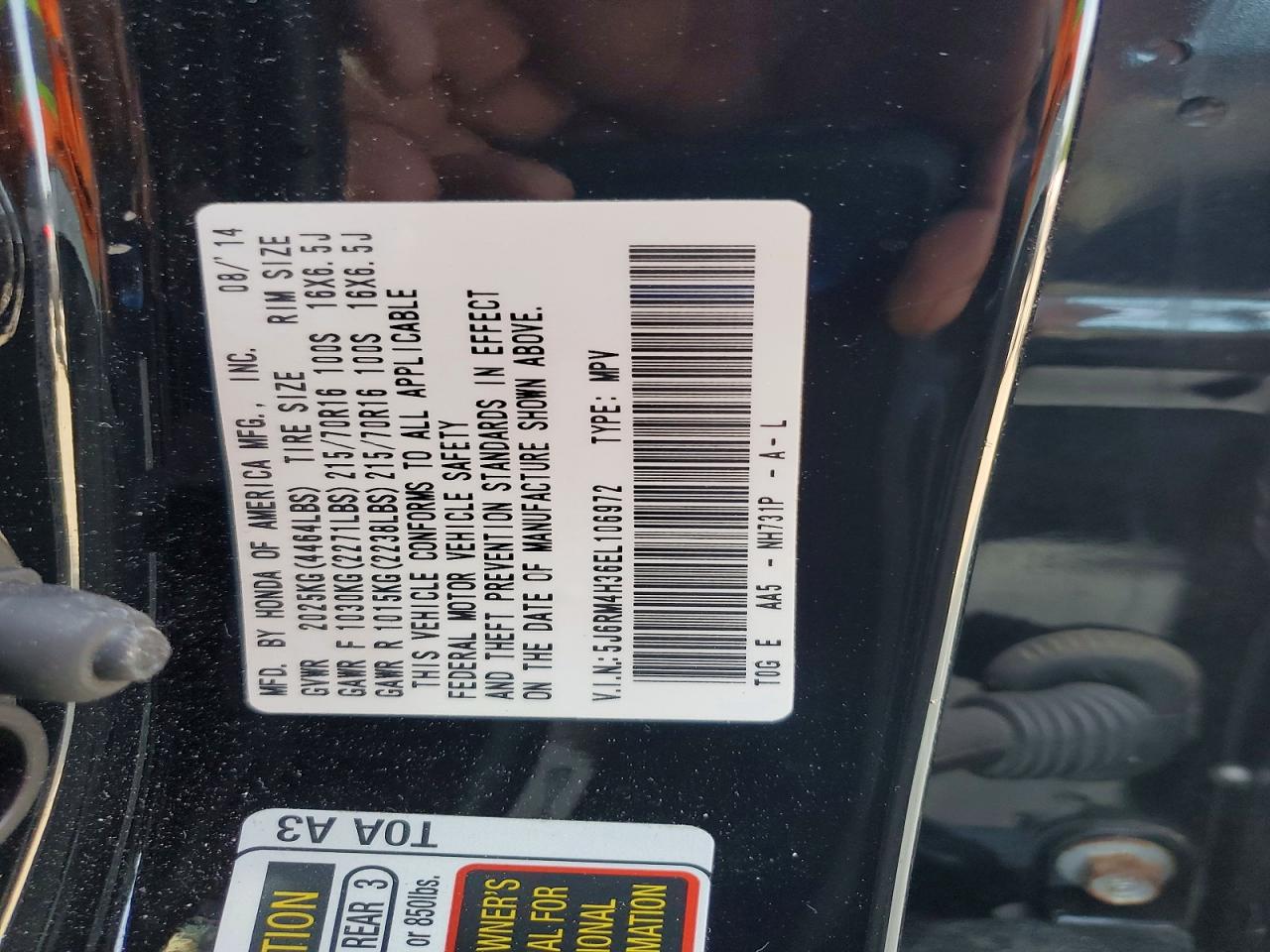 2014 Honda Cr-v Lx Black vin: 5J6RM4H36EL106972