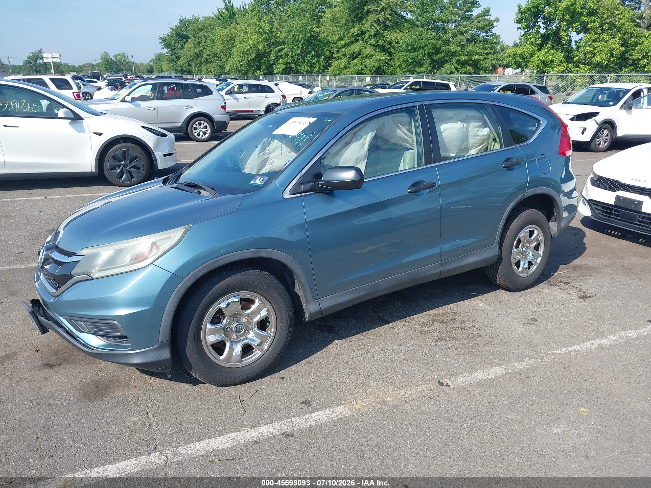 2015 Honda Cr-v Lx Blue vin: 5J6RM4H36FL004606