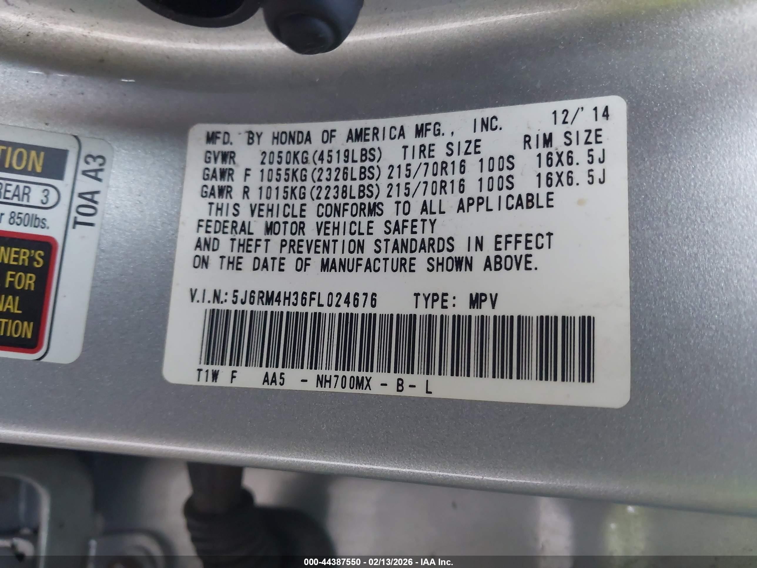 2015 Honda Cr-v Lx Silver vin: 5J6RM4H36FL024676