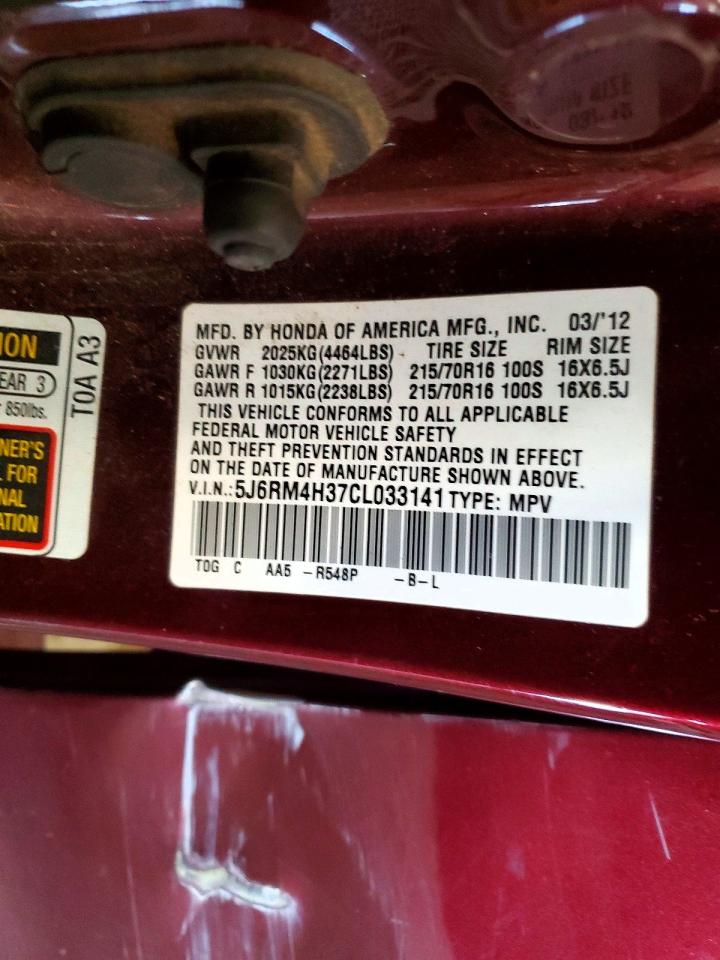 2012 Honda Cr-v Lx Maroon vin: 5J6RM4H37CL033141