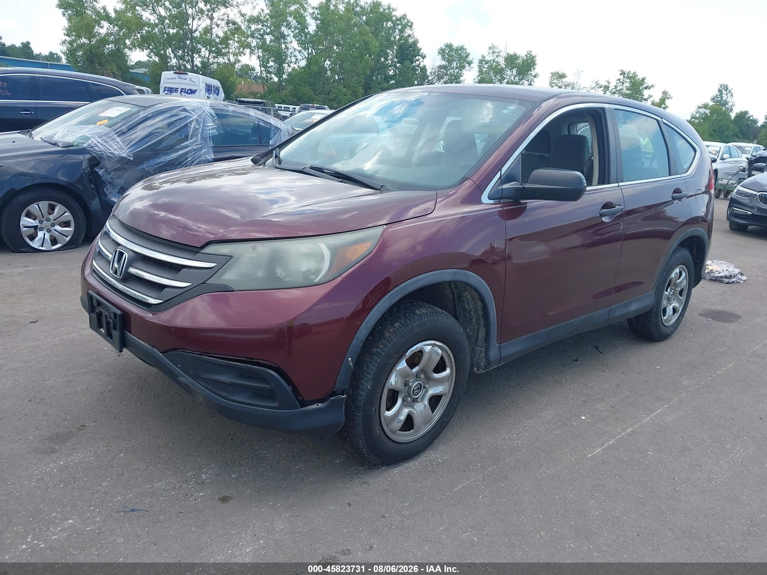 2013 Honda Cr-v Lx Burgundy vin: 5J6RM4H37DL073513