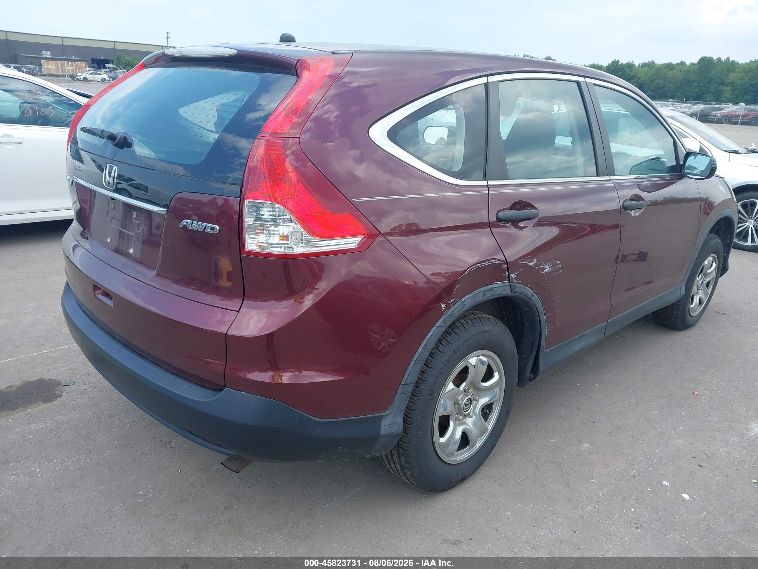 2013 Honda Cr-v Lx Burgundy vin: 5J6RM4H37DL073513