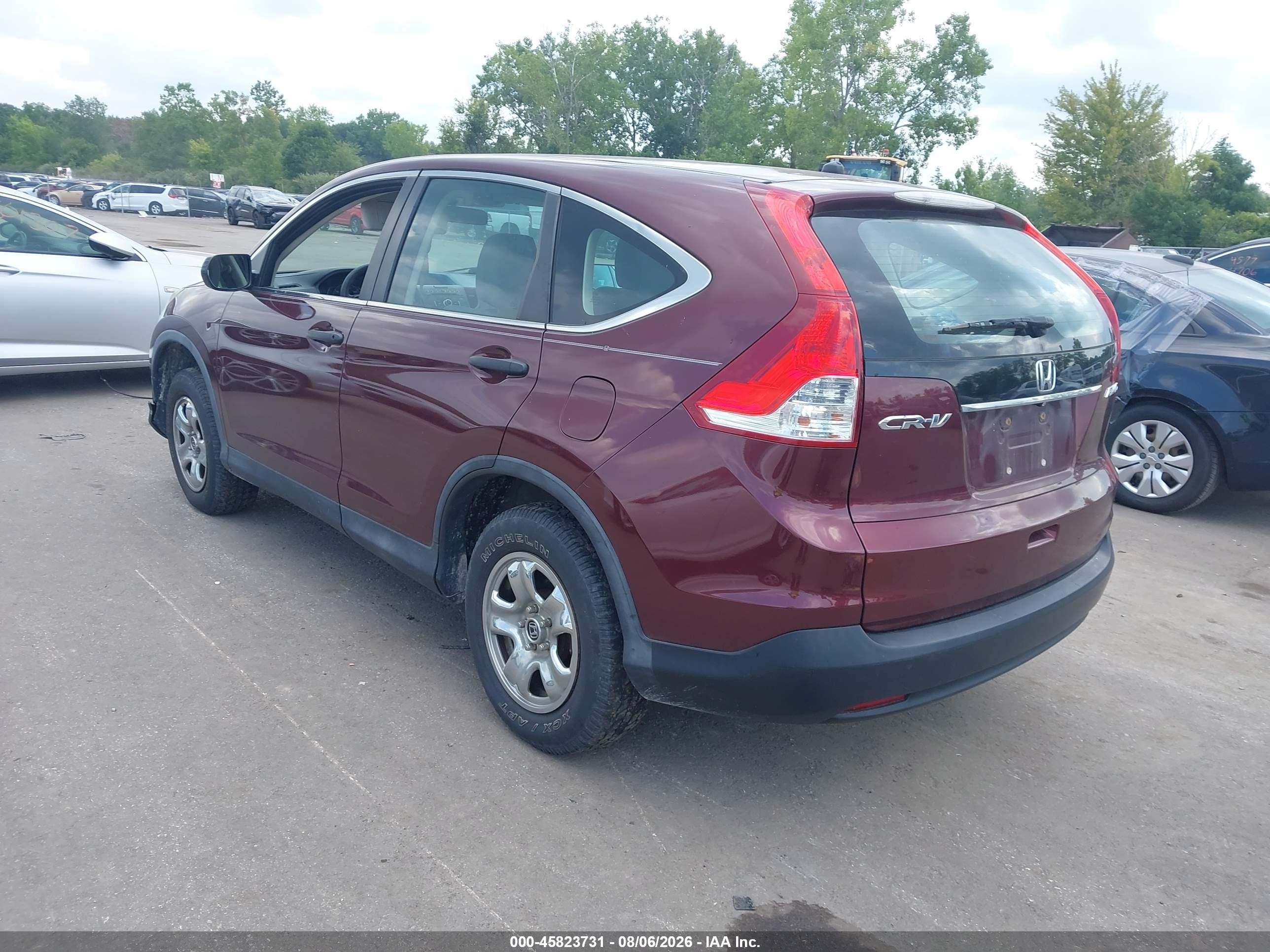 2013 Honda Cr-v Lx Burgundy vin: 5J6RM4H37DL073513