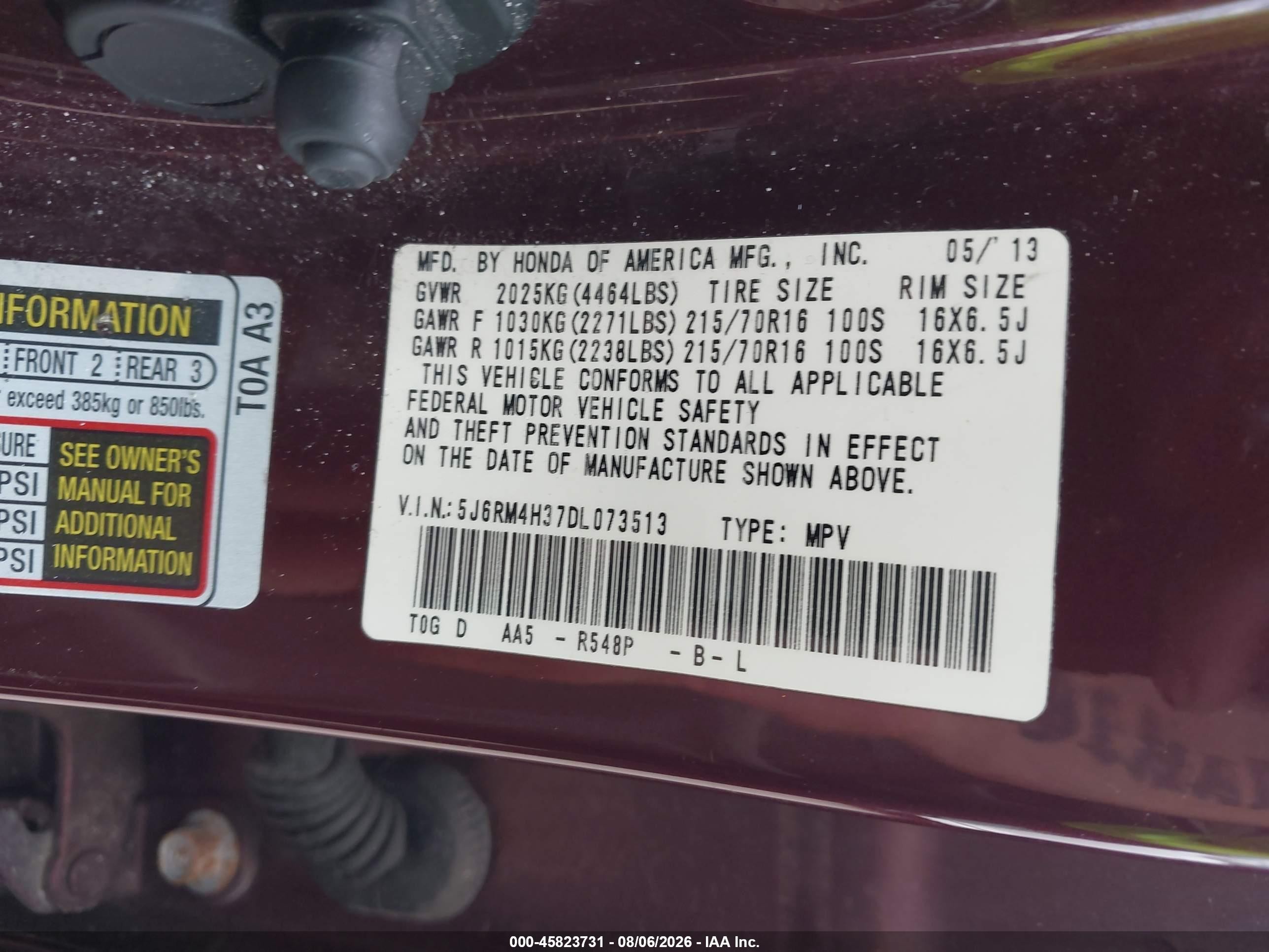 2013 Honda Cr-v Lx Burgundy vin: 5J6RM4H37DL073513
