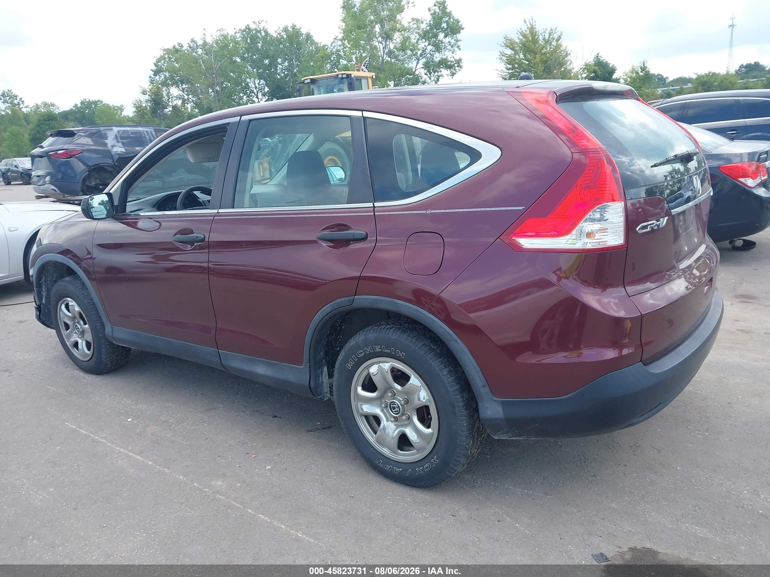 2013 Honda Cr-v Lx Burgundy vin: 5J6RM4H37DL073513