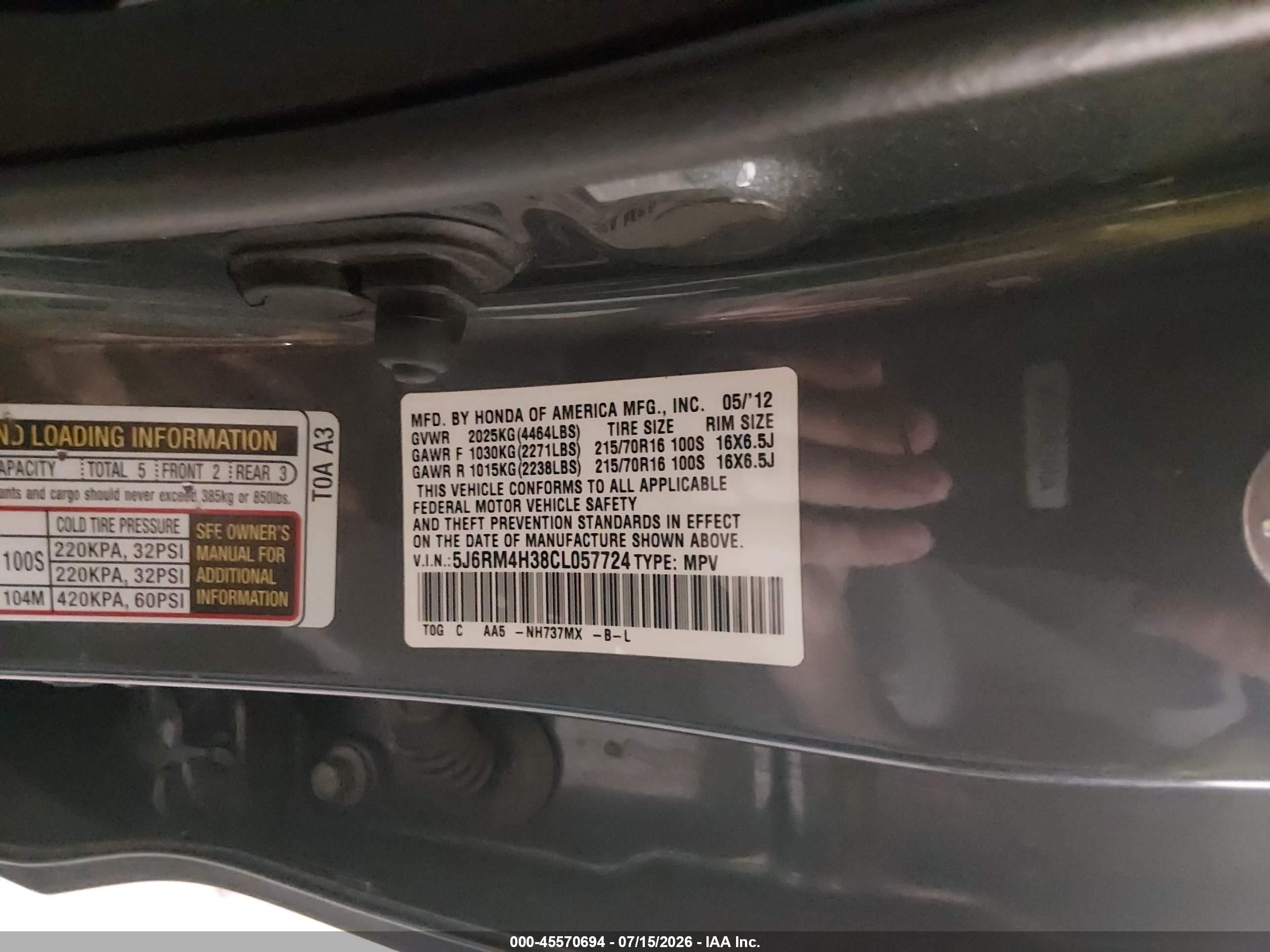 2012 Honda Cr-v Lx Gray vin: 5J6RM4H38CL057724