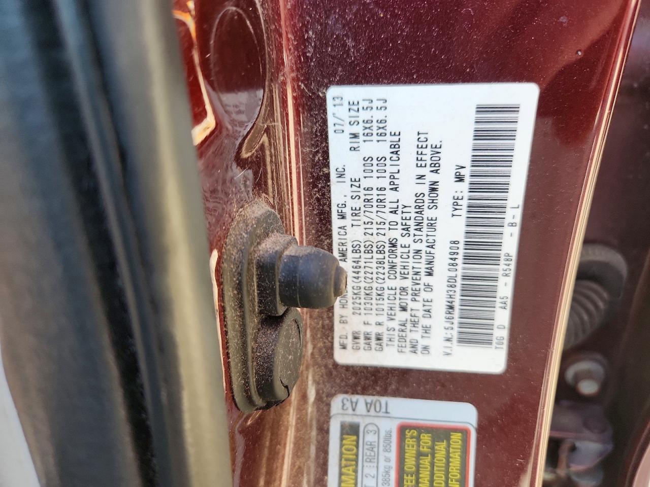2013 Honda Cr-v Lx Burgundy vin: 5J6RM4H38DL084908