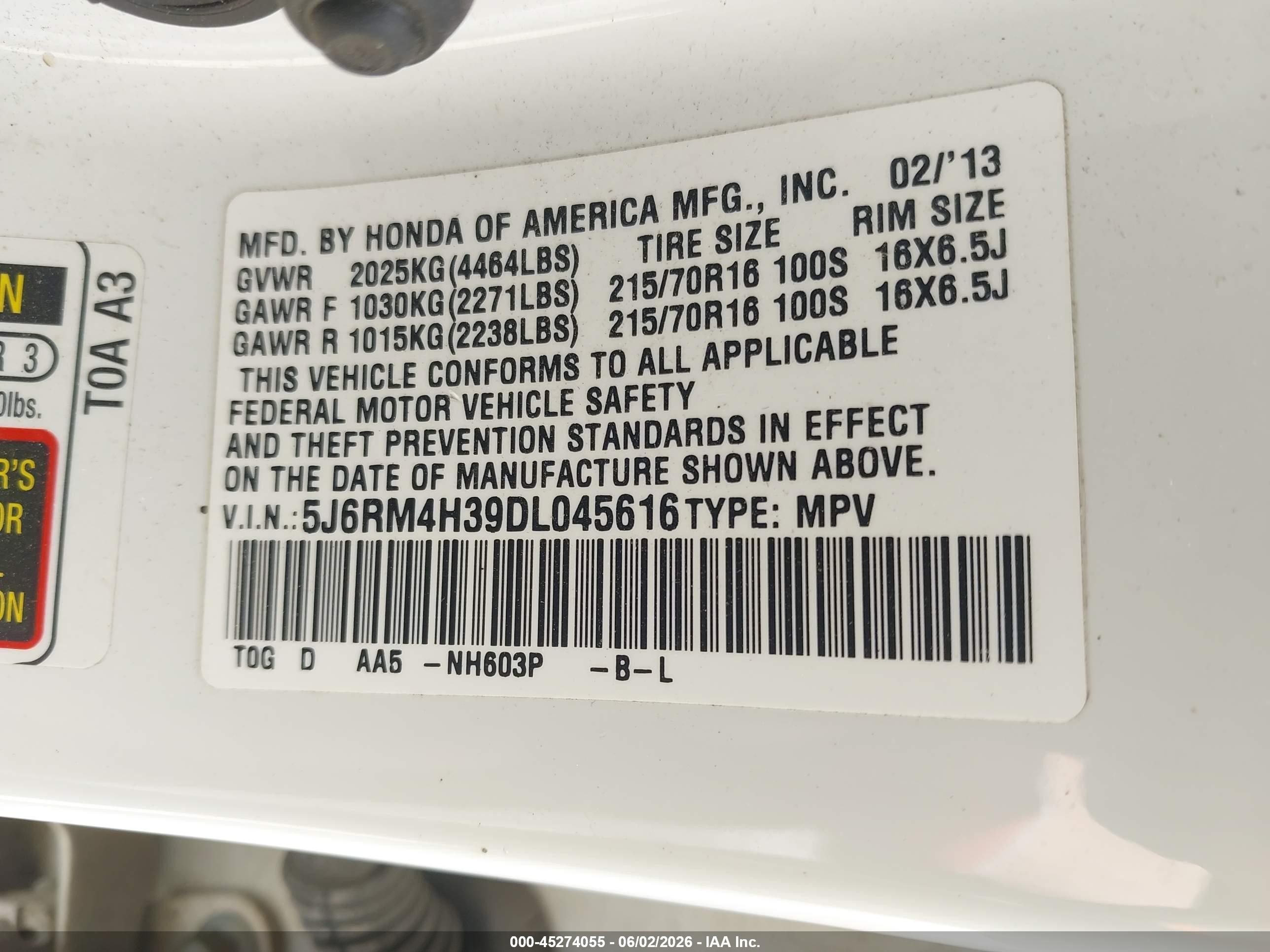 2013 Honda Cr-v Lx Белый vin: 5J6RM4H39DL045616