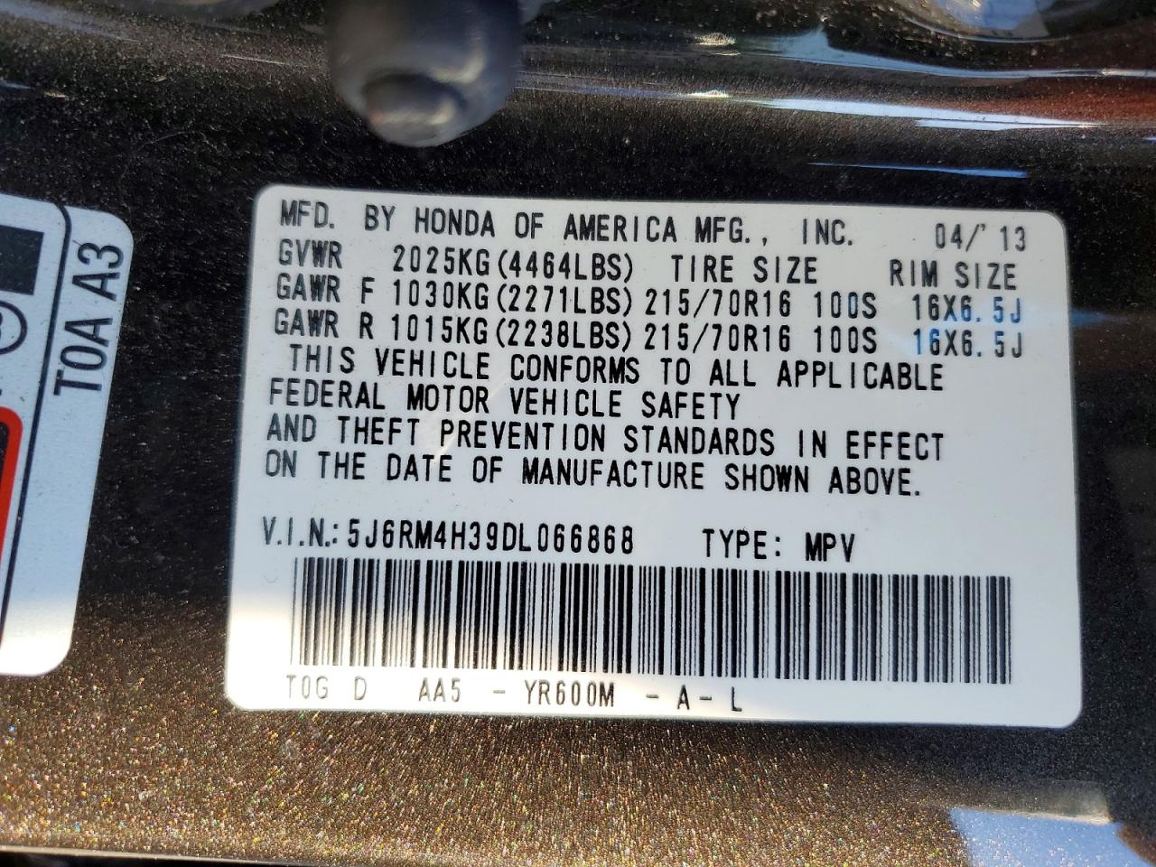 2013 Honda Cr-v Lx Brown vin: 5J6RM4H39DL066868