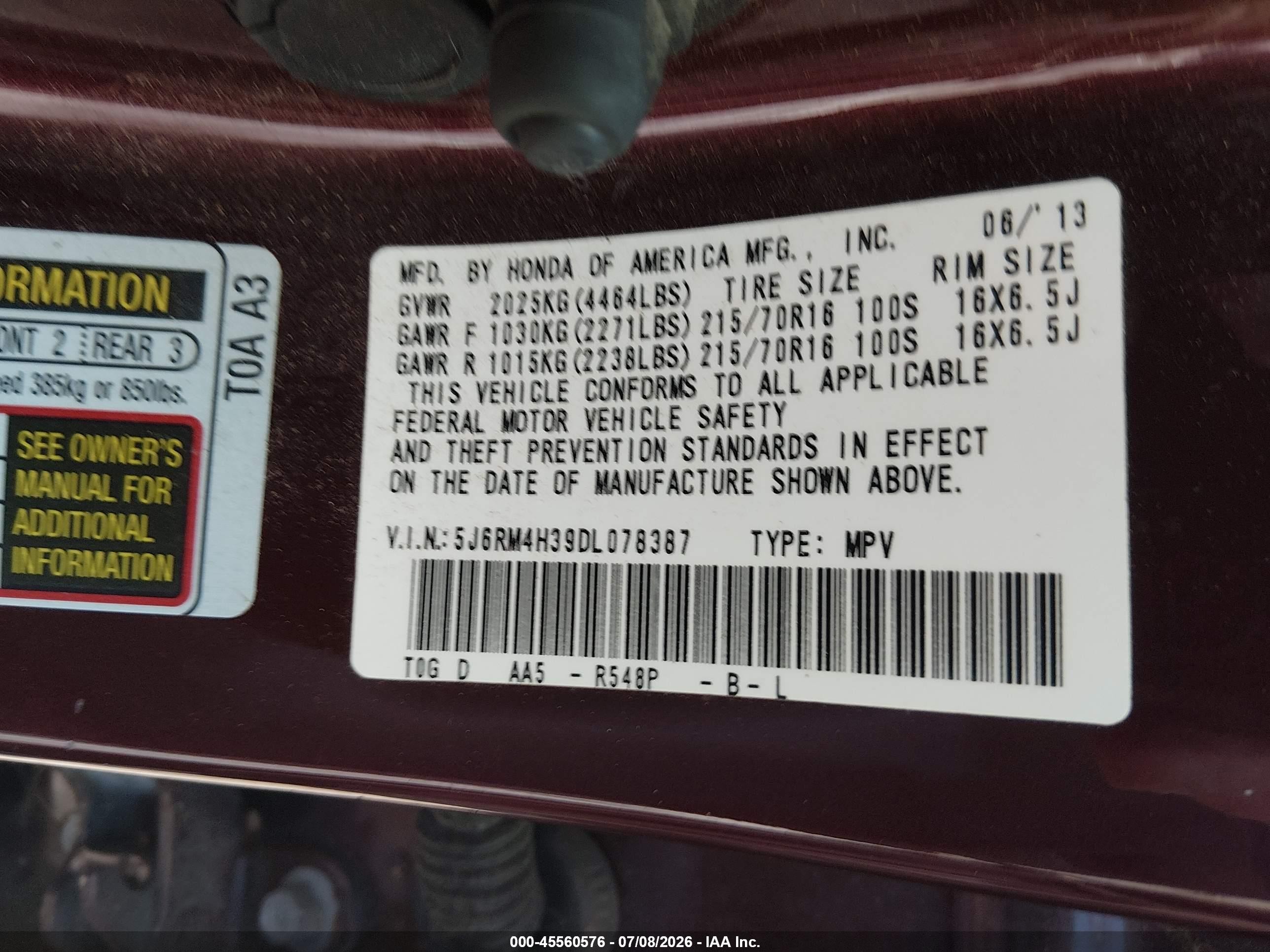 2013 Honda Cr-v Lx Maroon vin: 5J6RM4H39DL078387