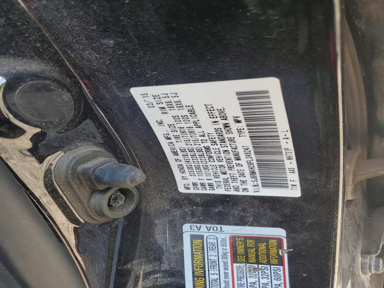 2015 Honda Cr-v Lx Черный vin: 5J6RM4H39FL049247